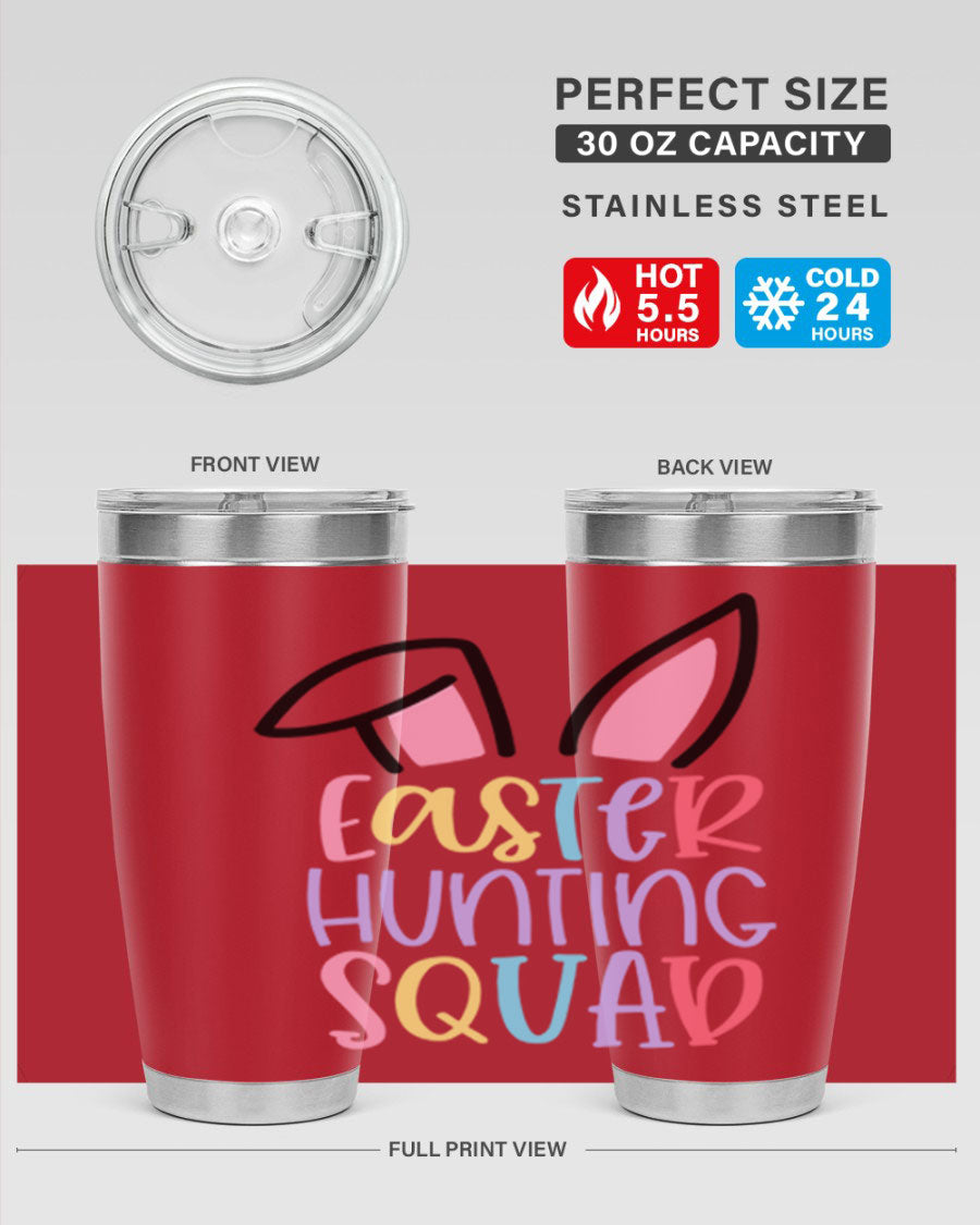 Easter Hunting Squad 20oz Tumbler featuring double wall vacuum stainless steel design with vibrant Easter-themed graphics.