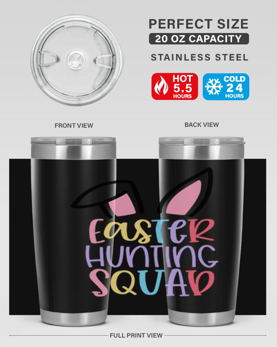 Easter Hunting Squad 20oz Tumbler featuring double wall vacuum stainless steel design with vibrant Easter-themed graphics.