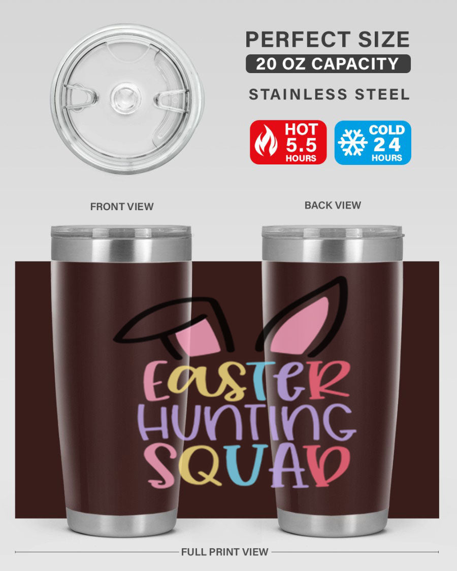 Easter Hunting Squad 20oz Tumbler featuring double wall vacuum stainless steel design with vibrant Easter-themed graphics.