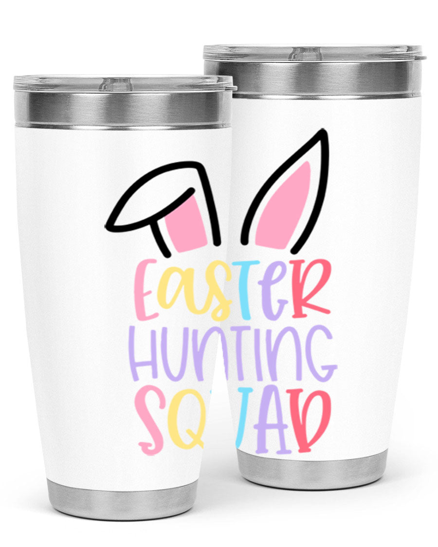 Easter Hunting Squad 20oz Tumbler featuring double wall vacuum stainless steel design with vibrant Easter-themed graphics.