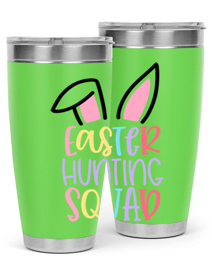 Easter Hunting Squad 20oz Tumbler featuring double wall vacuum stainless steel design with vibrant Easter-themed graphics.