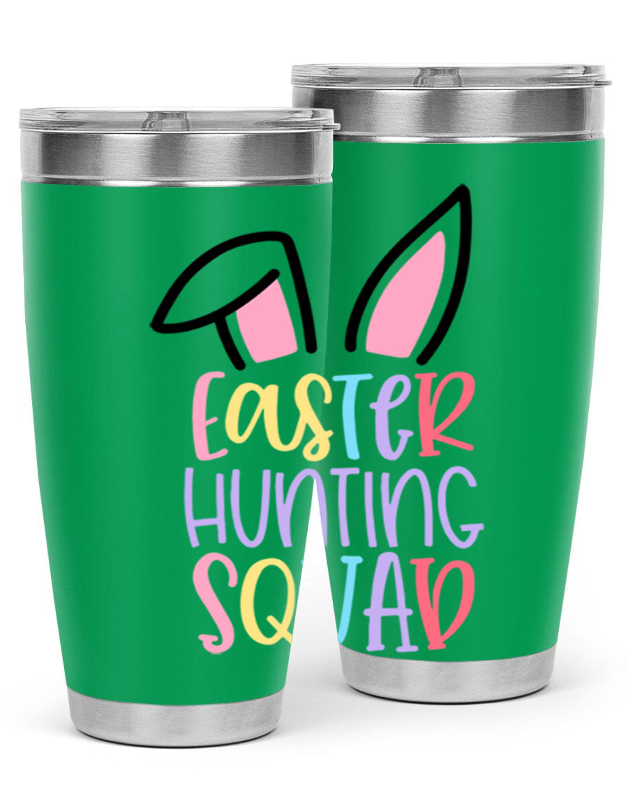 Easter Hunting Squad 20oz Tumbler featuring double wall vacuum stainless steel design with vibrant Easter-themed graphics.