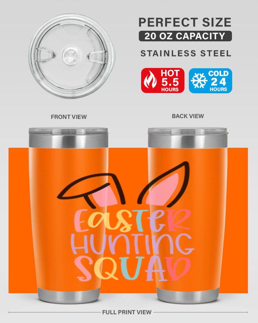 Easter Hunting Squad 20oz Tumbler featuring double wall vacuum stainless steel design with vibrant Easter-themed graphics.