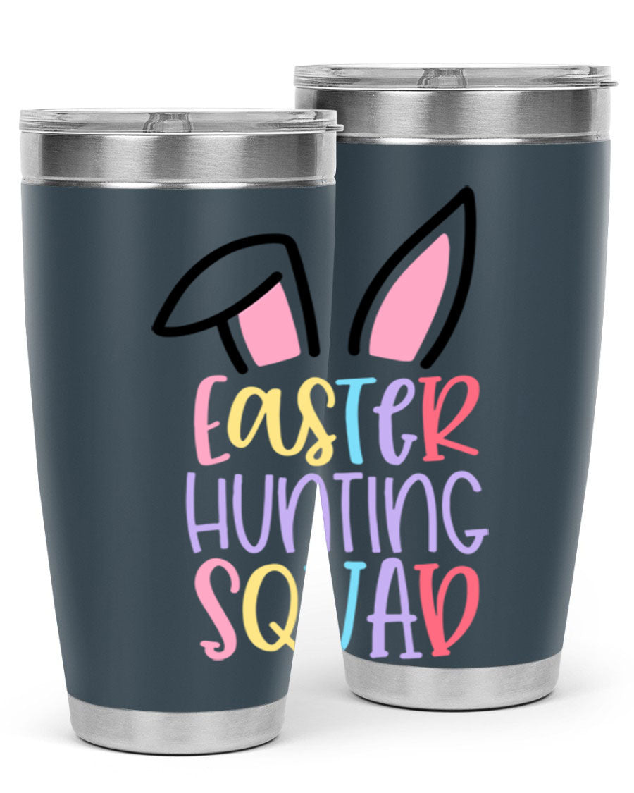 Easter Hunting Squad 20oz Tumbler featuring double wall vacuum stainless steel design with vibrant Easter-themed graphics.