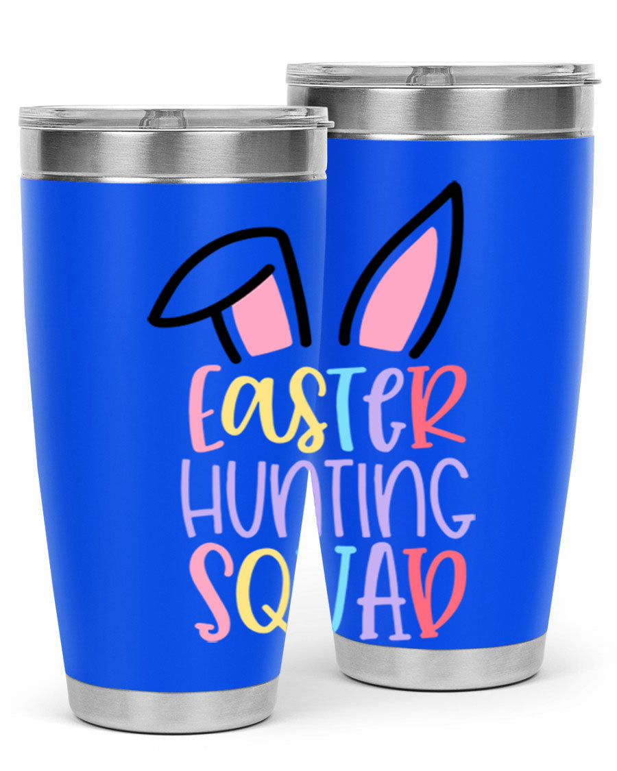 Easter Hunting Squad 20oz Tumbler featuring double wall vacuum stainless steel design with vibrant Easter-themed graphics.