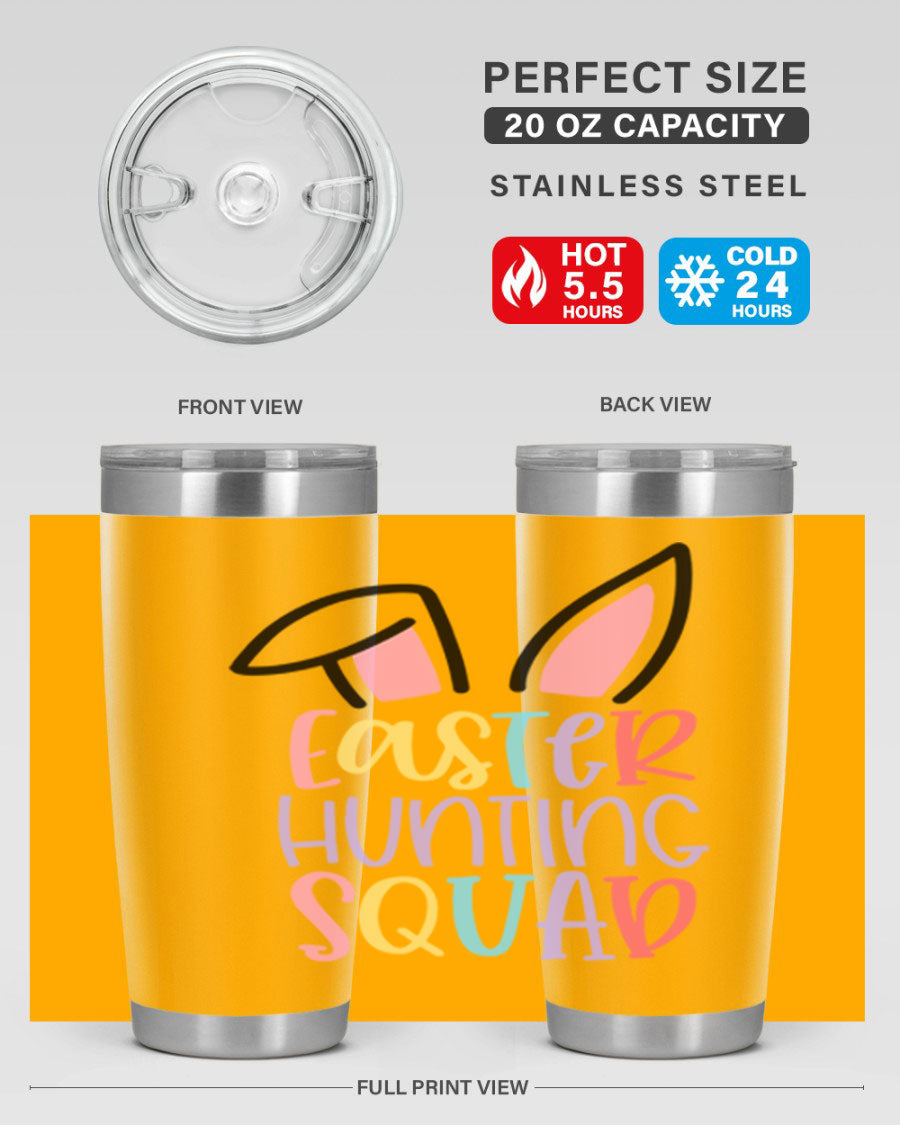 Easter Hunting Squad 20oz Tumbler featuring double wall vacuum stainless steel design with vibrant Easter-themed graphics.