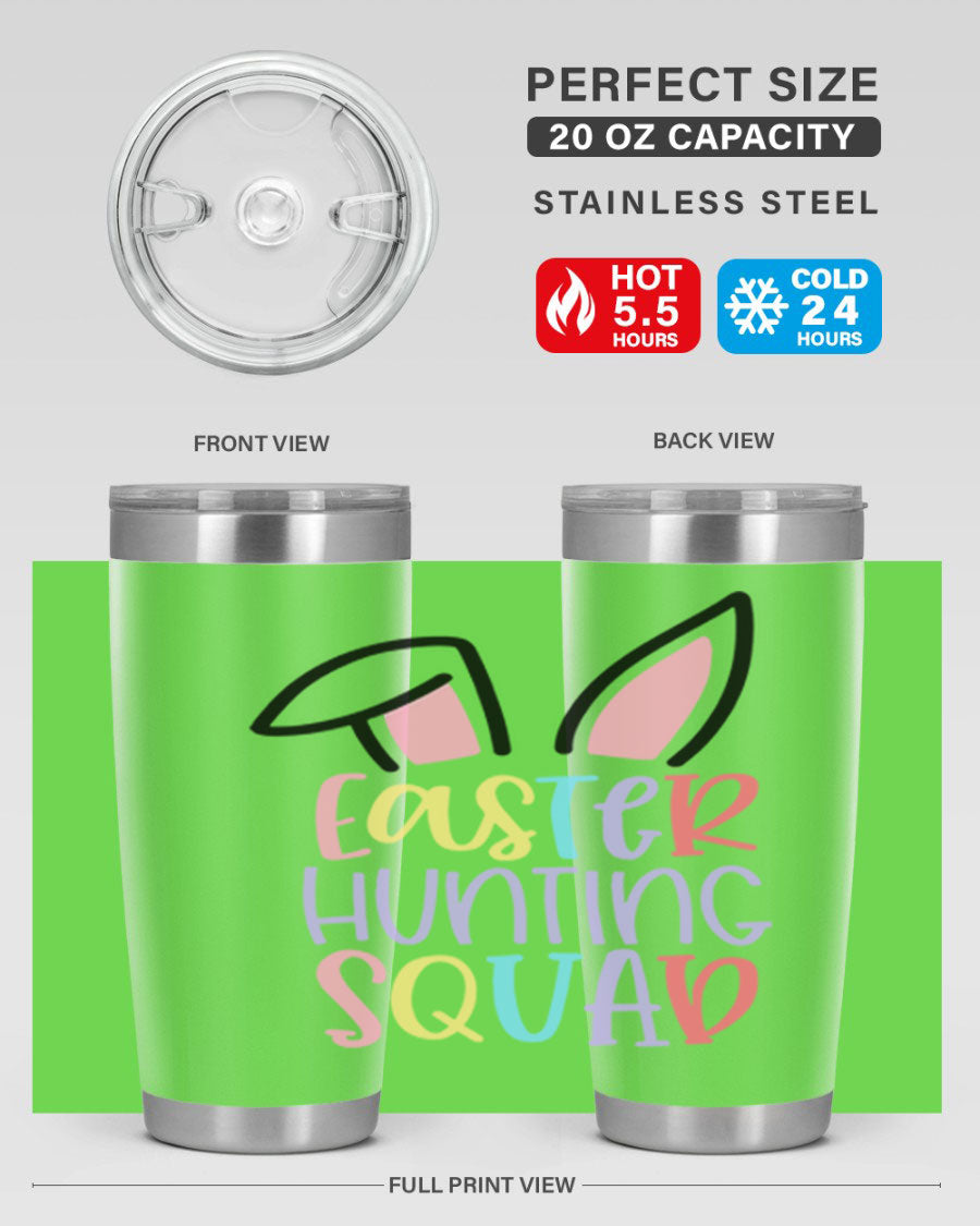 Easter Hunting Squad 20oz Tumbler featuring double wall vacuum stainless steel design with vibrant Easter-themed graphics.