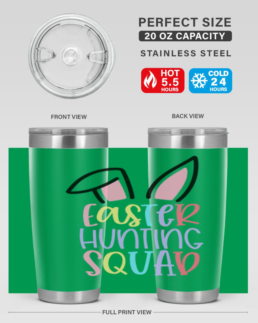 Easter Hunting Squad 20oz Tumbler featuring double wall vacuum stainless steel design with vibrant Easter-themed graphics.