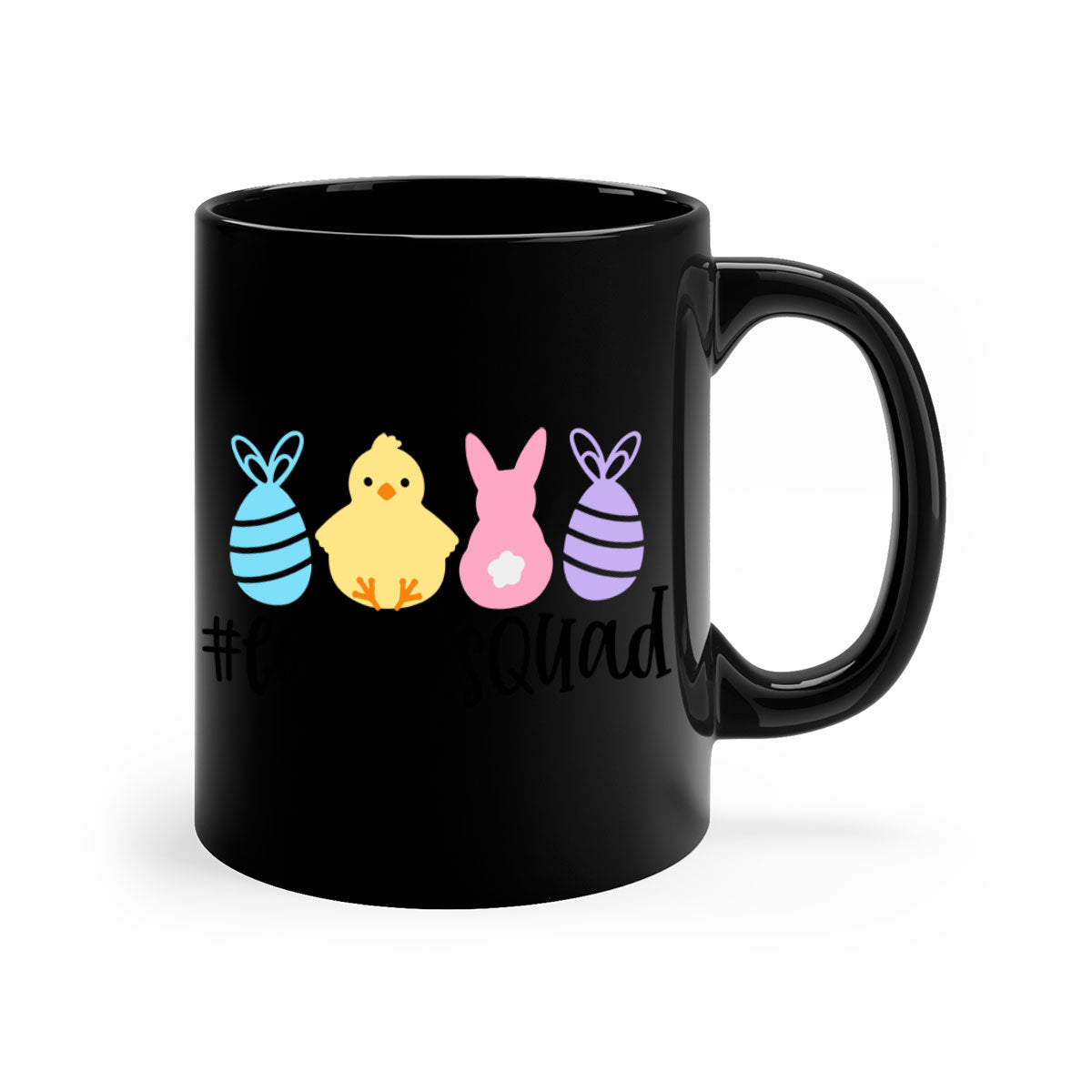 eastersquad 69# Mug featuring a glossy finish, colored handle, and interior, available in multiple colors and sizes.