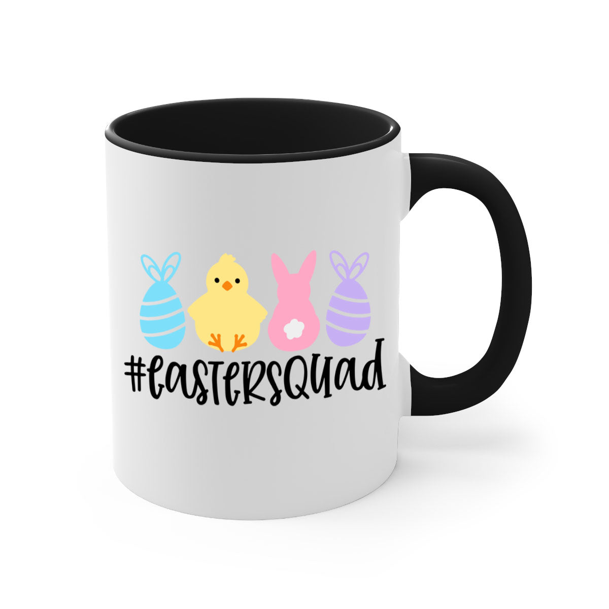 eastersquad 69# Mug featuring a glossy finish, colored handle, and interior, available in multiple colors and sizes.