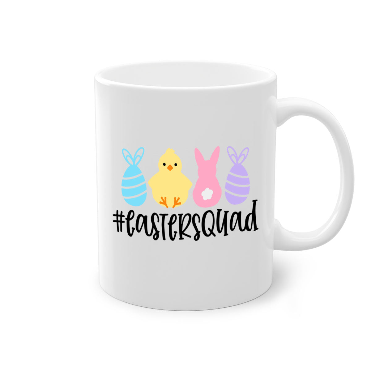 eastersquad 69# Mug featuring a glossy finish, colored handle, and interior, available in multiple colors and sizes.