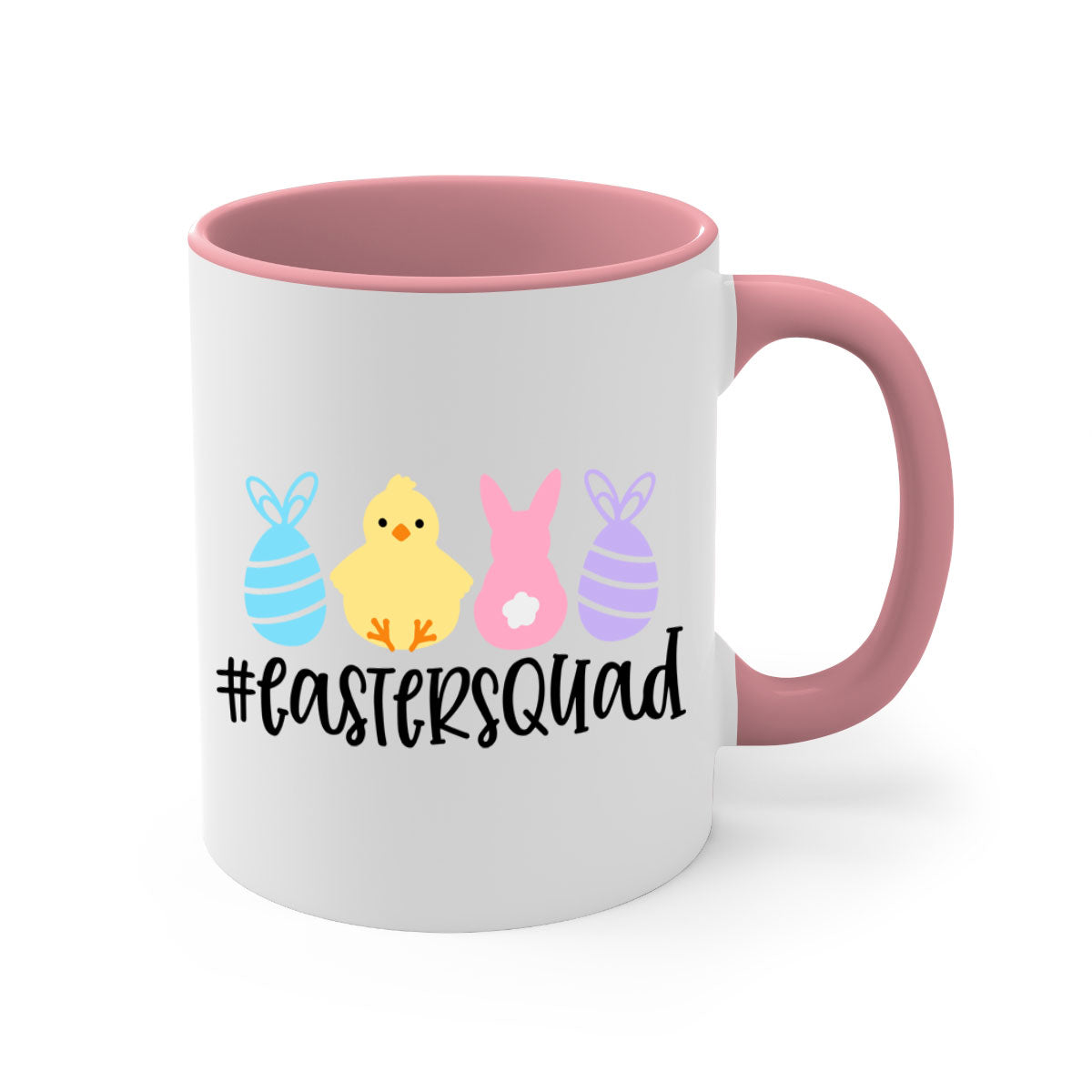 eastersquad 69# Mug featuring a glossy finish, colored handle, and interior, available in multiple colors and sizes.