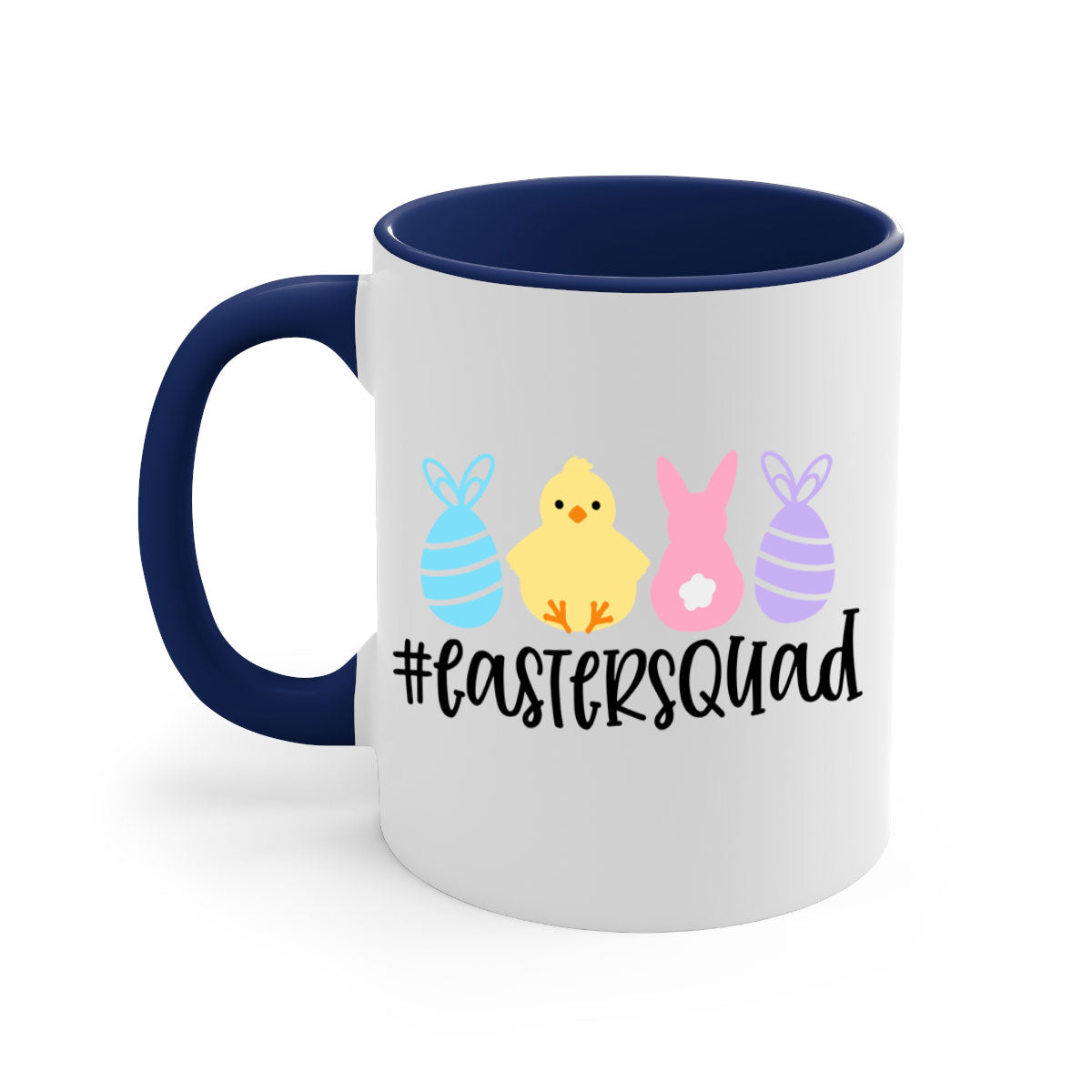 eastersquad 69# Mug featuring a glossy finish, colored handle, and interior, available in multiple colors and sizes.