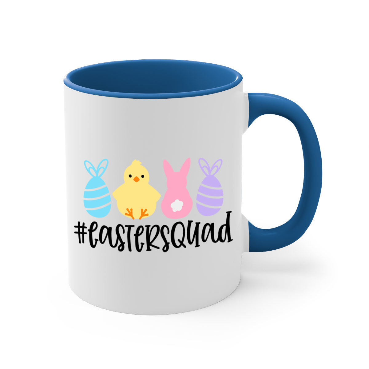 eastersquad 69# Mug featuring a glossy finish, colored handle, and interior, available in multiple colors and sizes.