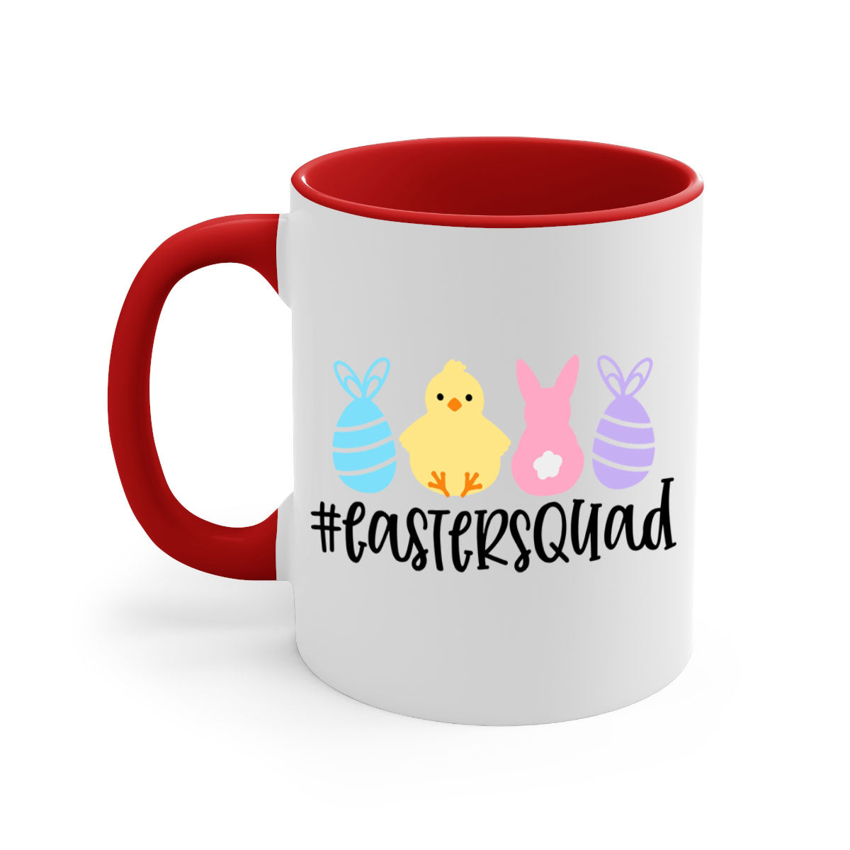 eastersquad 69# Mug featuring a glossy finish, colored handle, and interior, available in multiple colors and sizes.