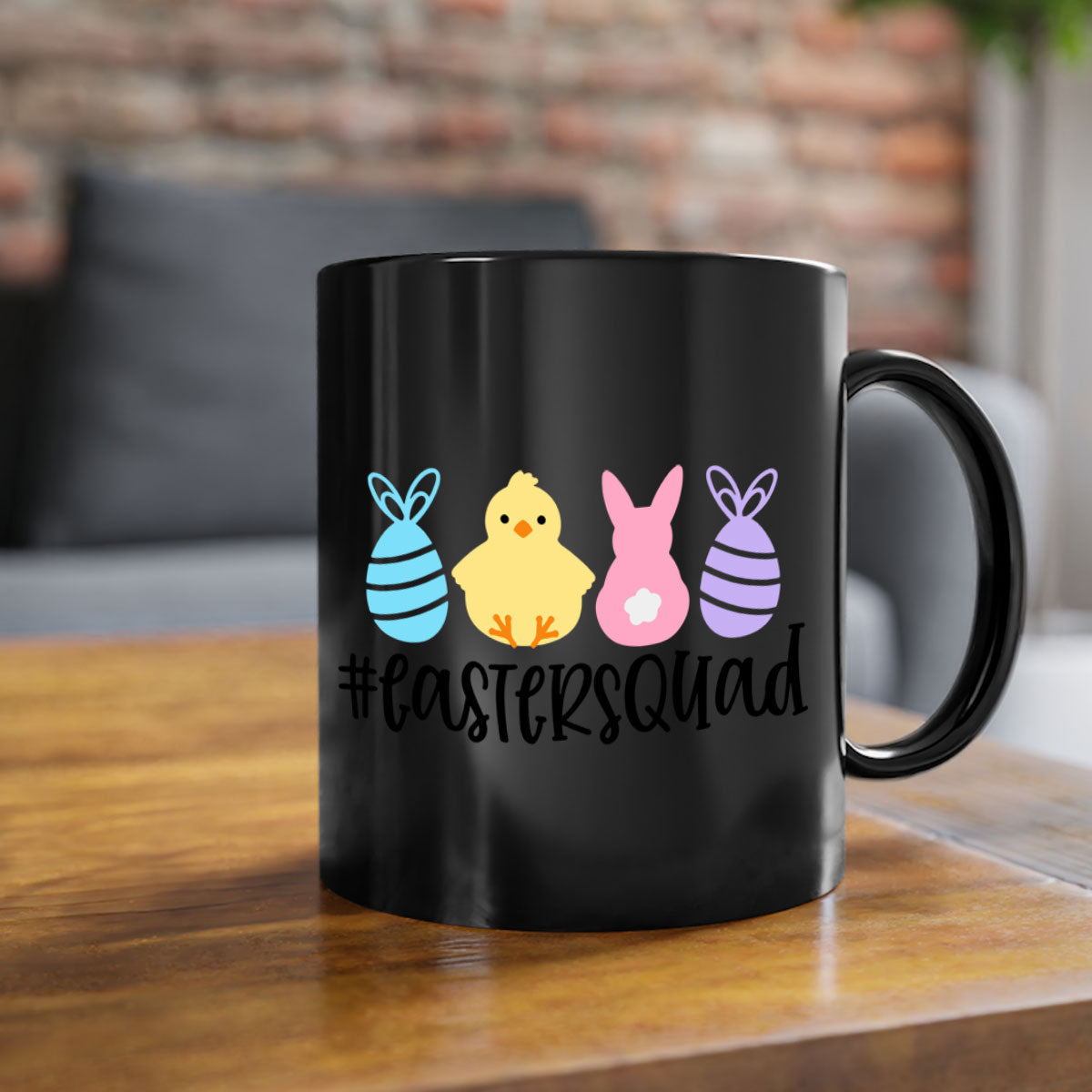 eastersquad 69# Mug featuring a glossy finish, colored handle, and interior, available in multiple colors and sizes.
