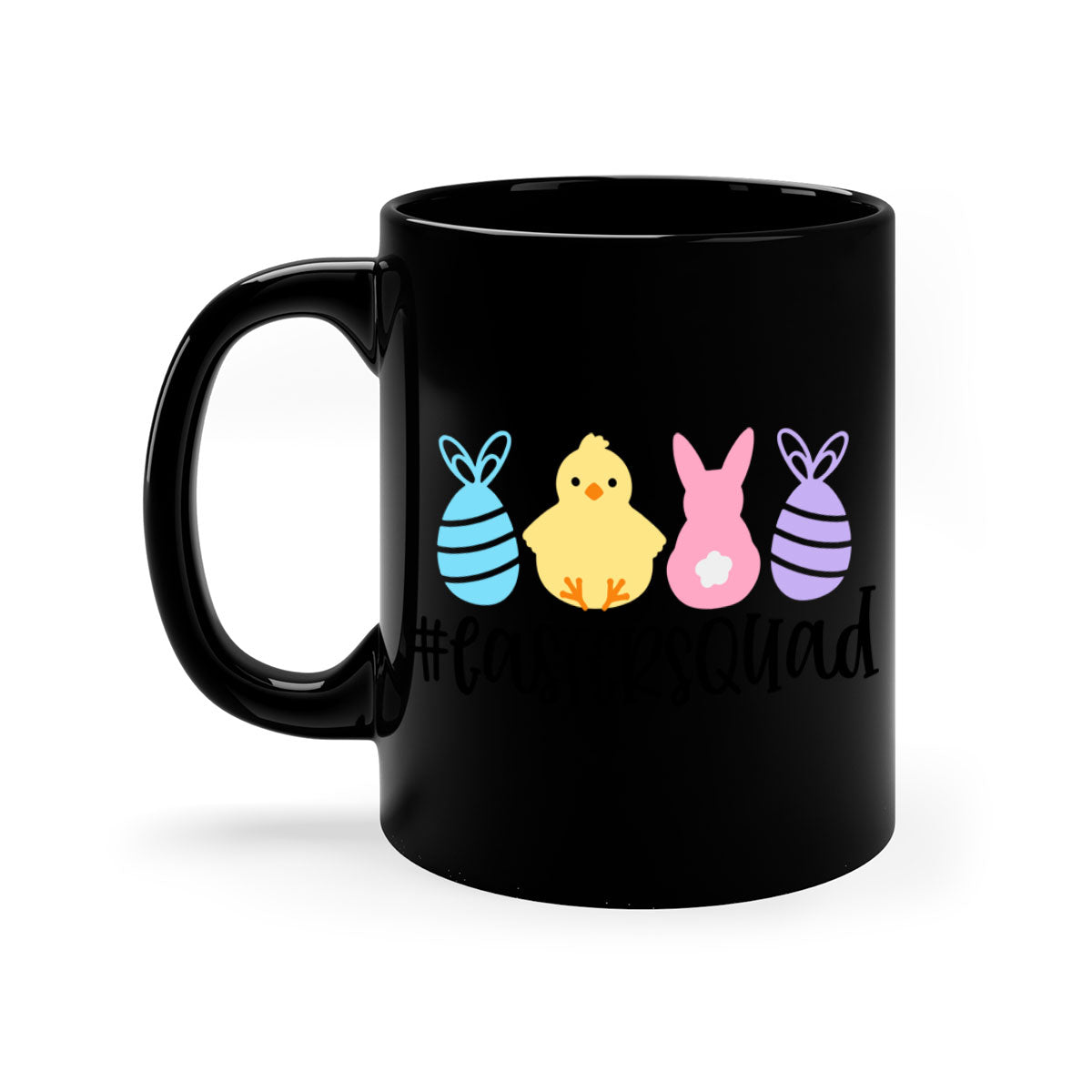 eastersquad 69# Mug featuring a glossy finish, colored handle, and interior, available in multiple colors and sizes.