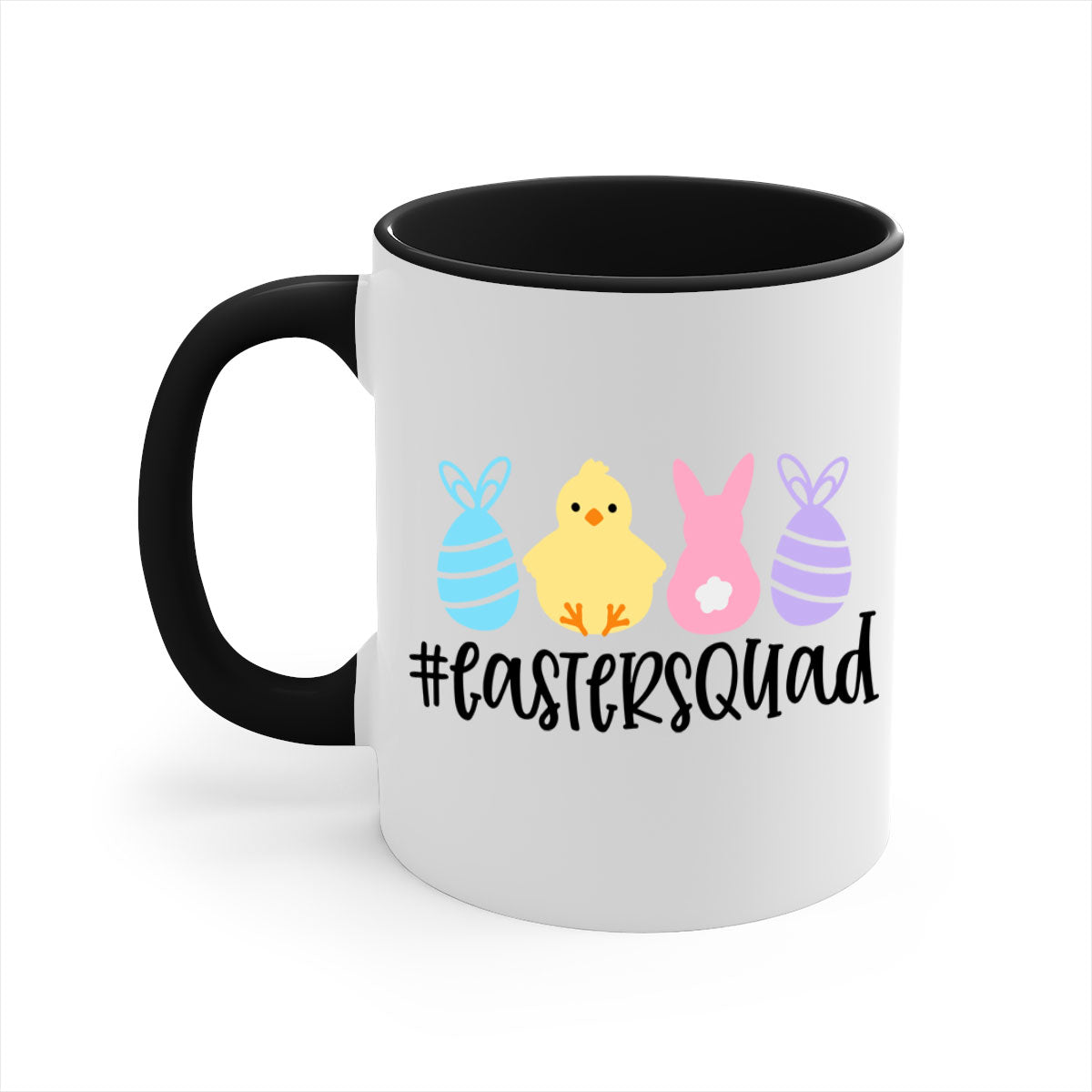 eastersquad 69# Mug featuring a glossy finish, colored handle, and interior, available in multiple colors and sizes.