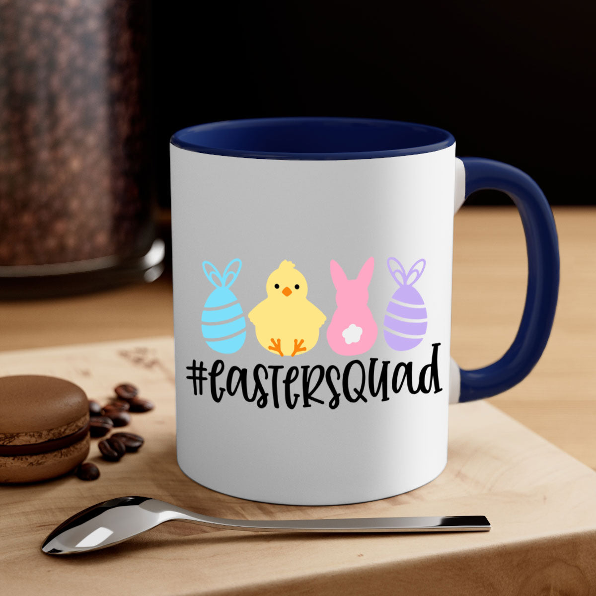 eastersquad 69# Mug featuring a glossy finish, colored handle, and interior, available in multiple colors and sizes.