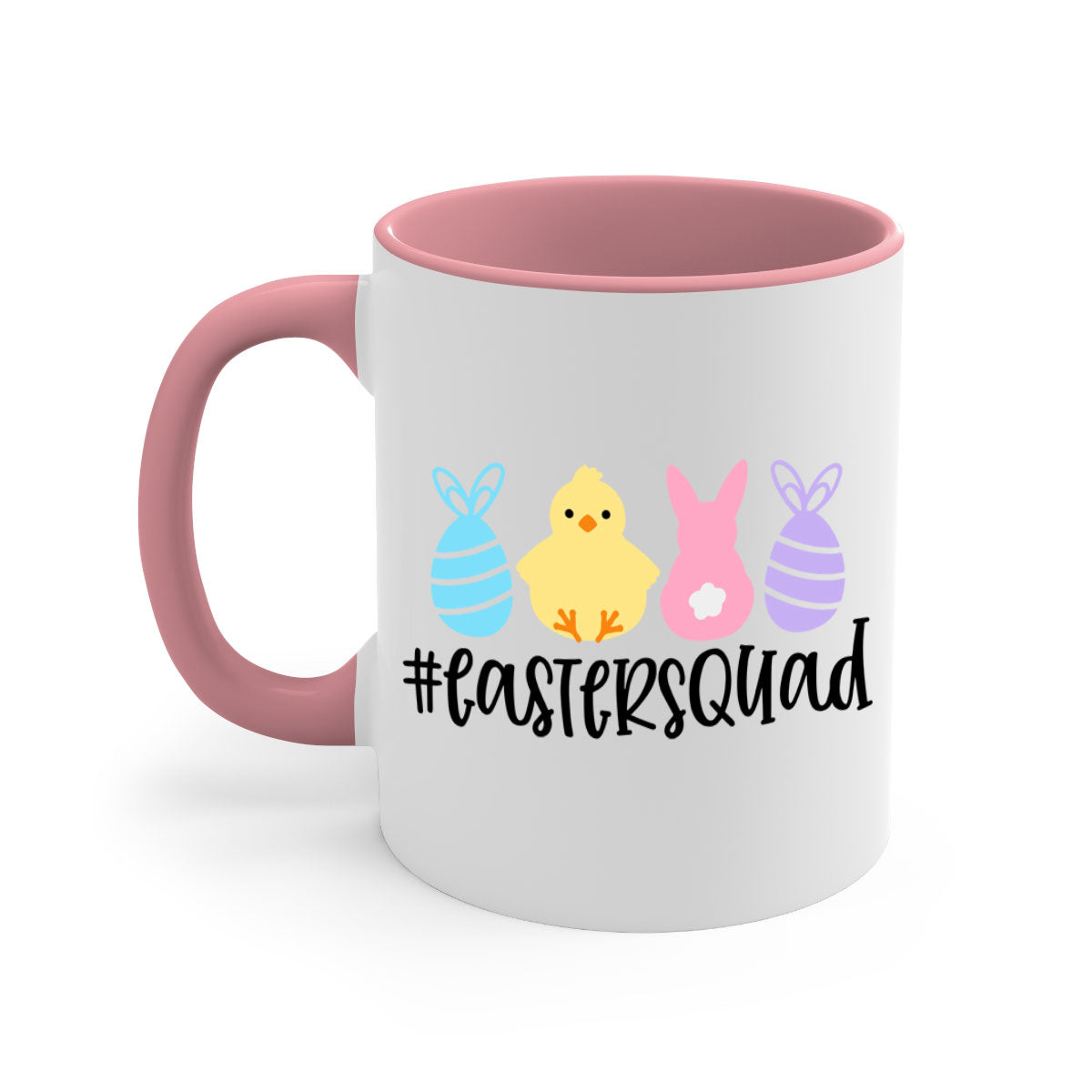 eastersquad 69# Mug featuring a glossy finish, colored handle, and interior, available in multiple colors and sizes.
