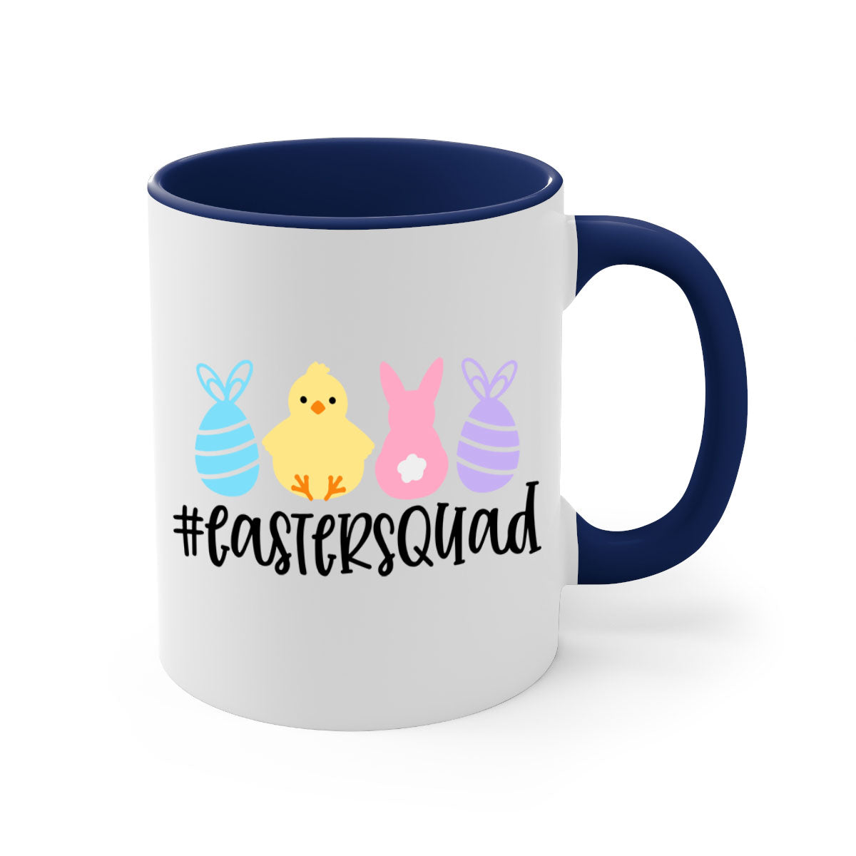 eastersquad 69# Mug featuring a glossy finish, colored handle, and interior, available in multiple colors and sizes.
