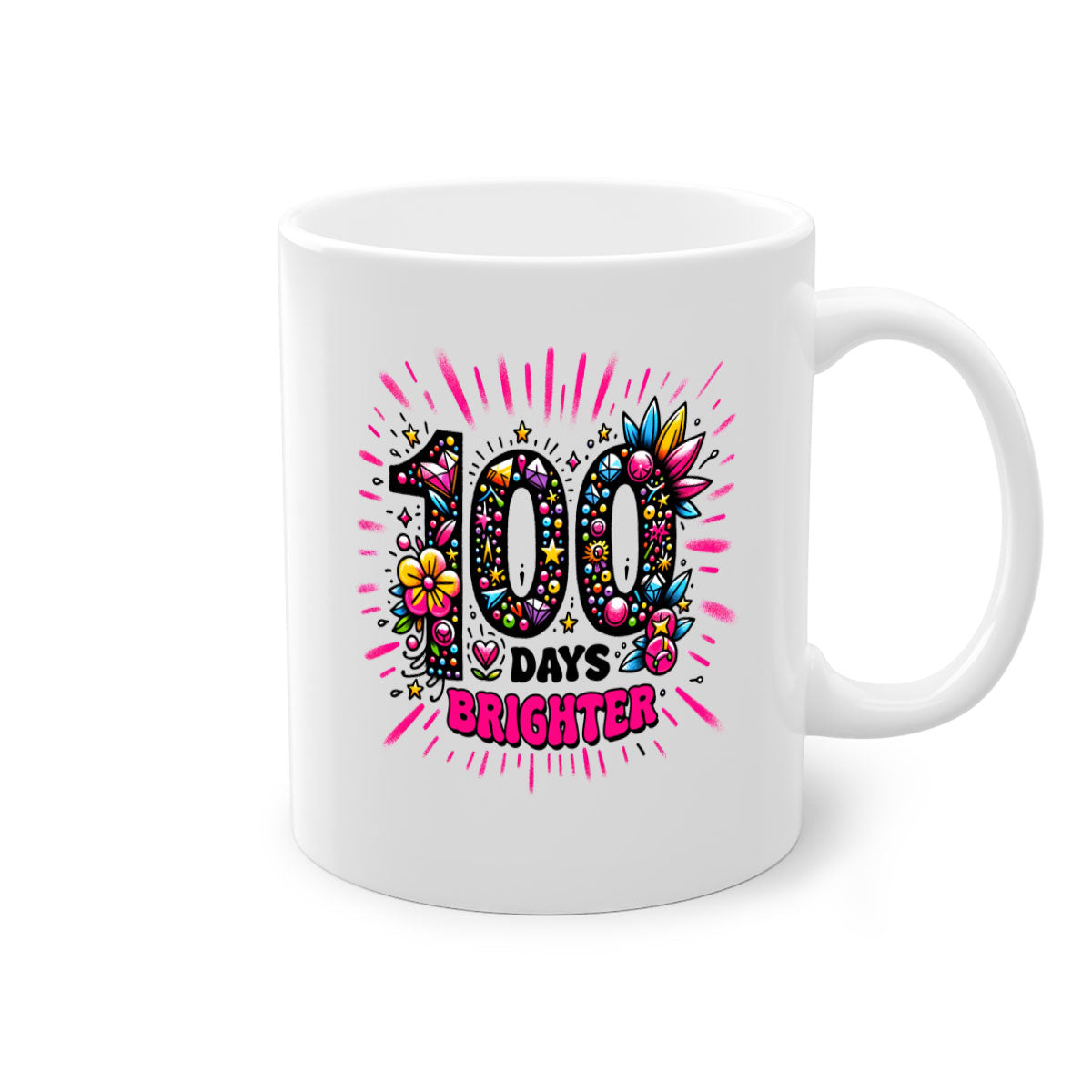 Easy 100 Days of School Mug with colorful handle and glossy finish, available in multiple colors and sizes.