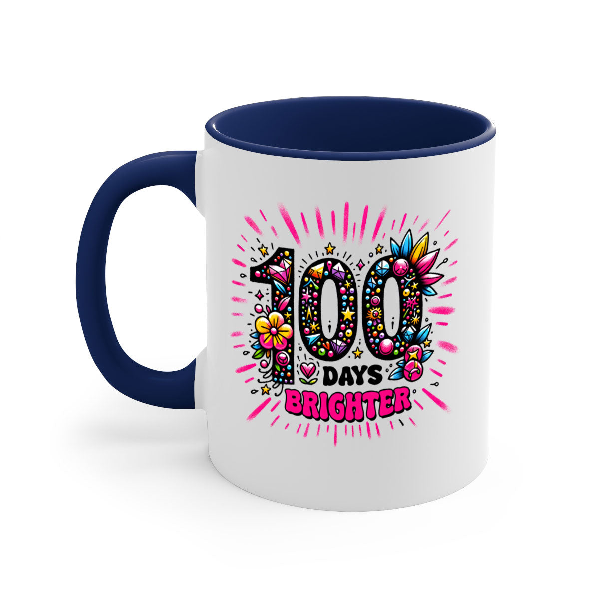 Easy 100 Days of School Mug with colorful handle and glossy finish, available in multiple colors and sizes.