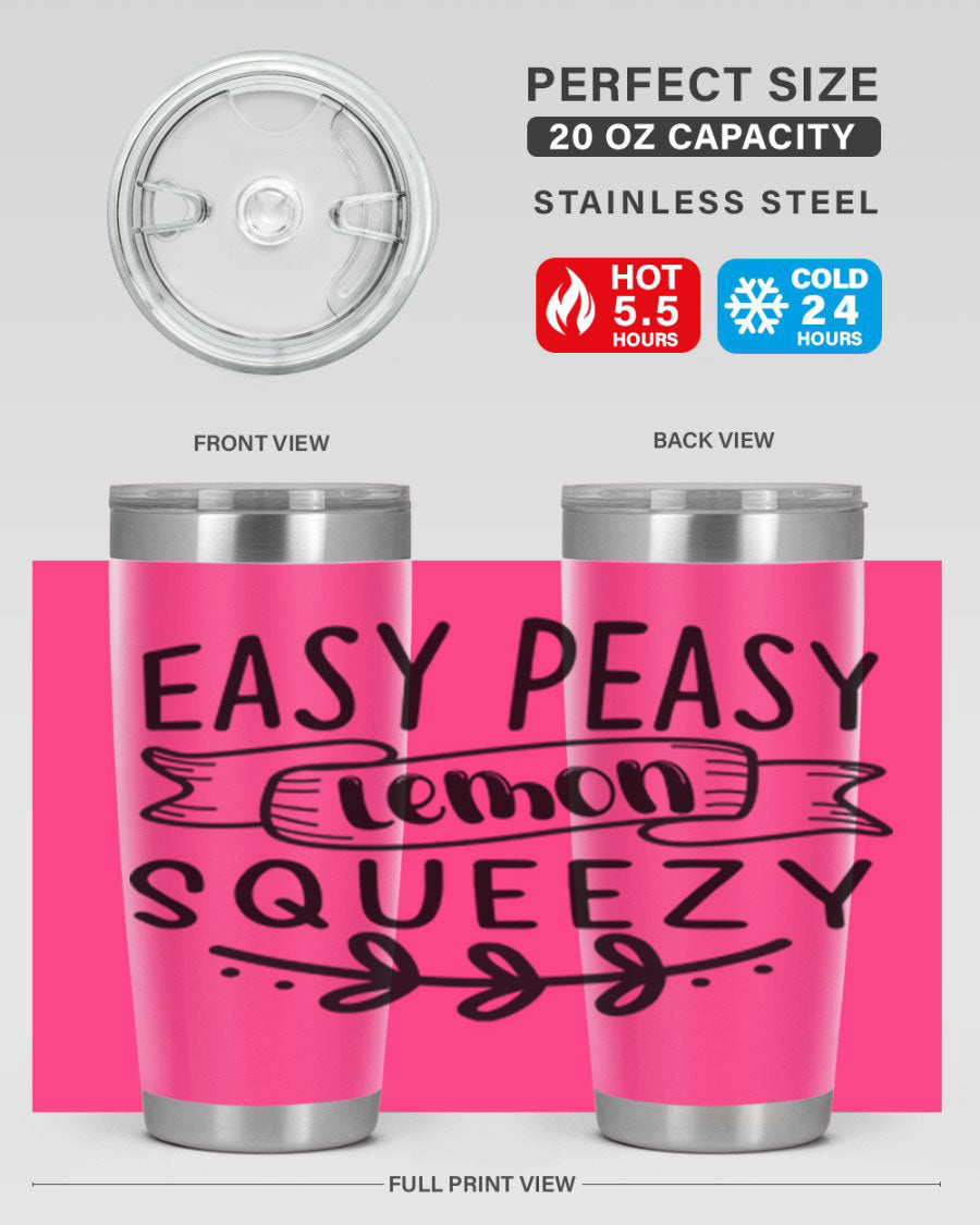 Easy Peasy Lemon Squeezy 155# Mermaid Tumbler in vibrant colors, showcasing its double wall vacuum stainless steel design and drink-thru lid.