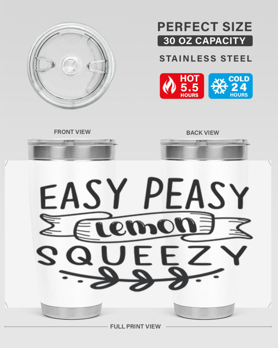 Easy Peasy Lemon Squeezy 155# Mermaid Tumbler in vibrant colors, showcasing its double wall vacuum stainless steel design and drink-thru lid.