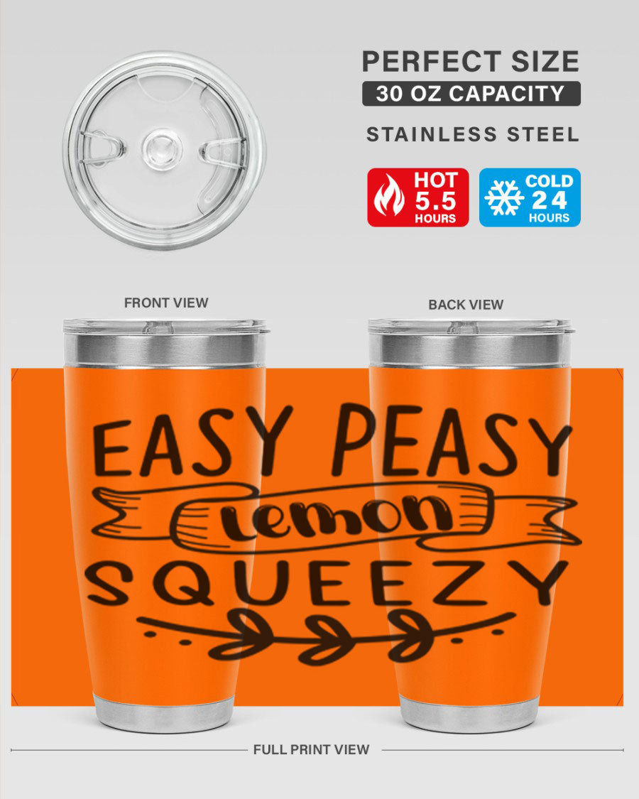 Easy Peasy Lemon Squeezy 155# Mermaid Tumbler in vibrant colors, showcasing its double wall vacuum stainless steel design and drink-thru lid.