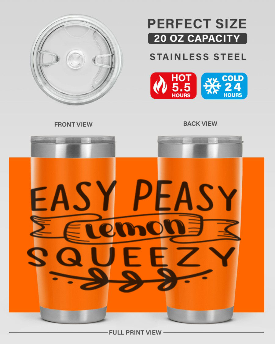 Easy Peasy Lemon Squeezy 155# Mermaid Tumbler in vibrant colors, showcasing its double wall vacuum stainless steel design and drink-thru lid.