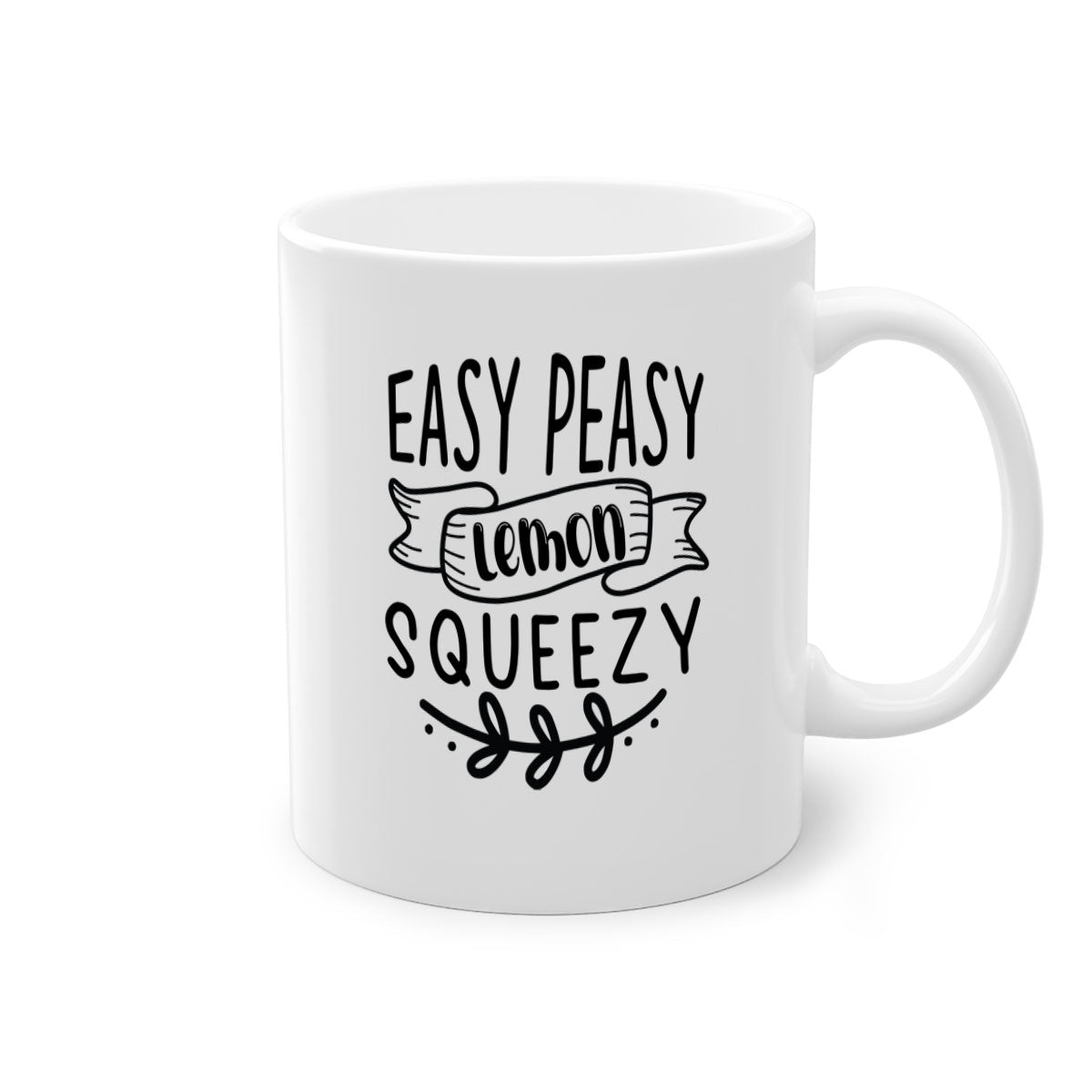 Easy Peasy Lemon Squeezy Mermaid Mug with colorful handle and glossy finish, available in multiple sizes.