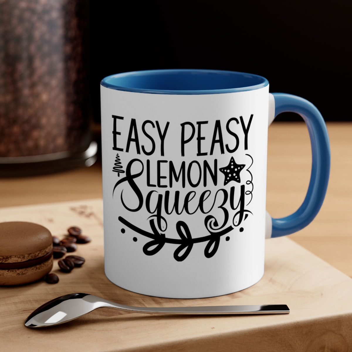 Easy Peasy Lemon Squeezy 157# Mug with colorful handle and glossy finish, available in multiple sizes.