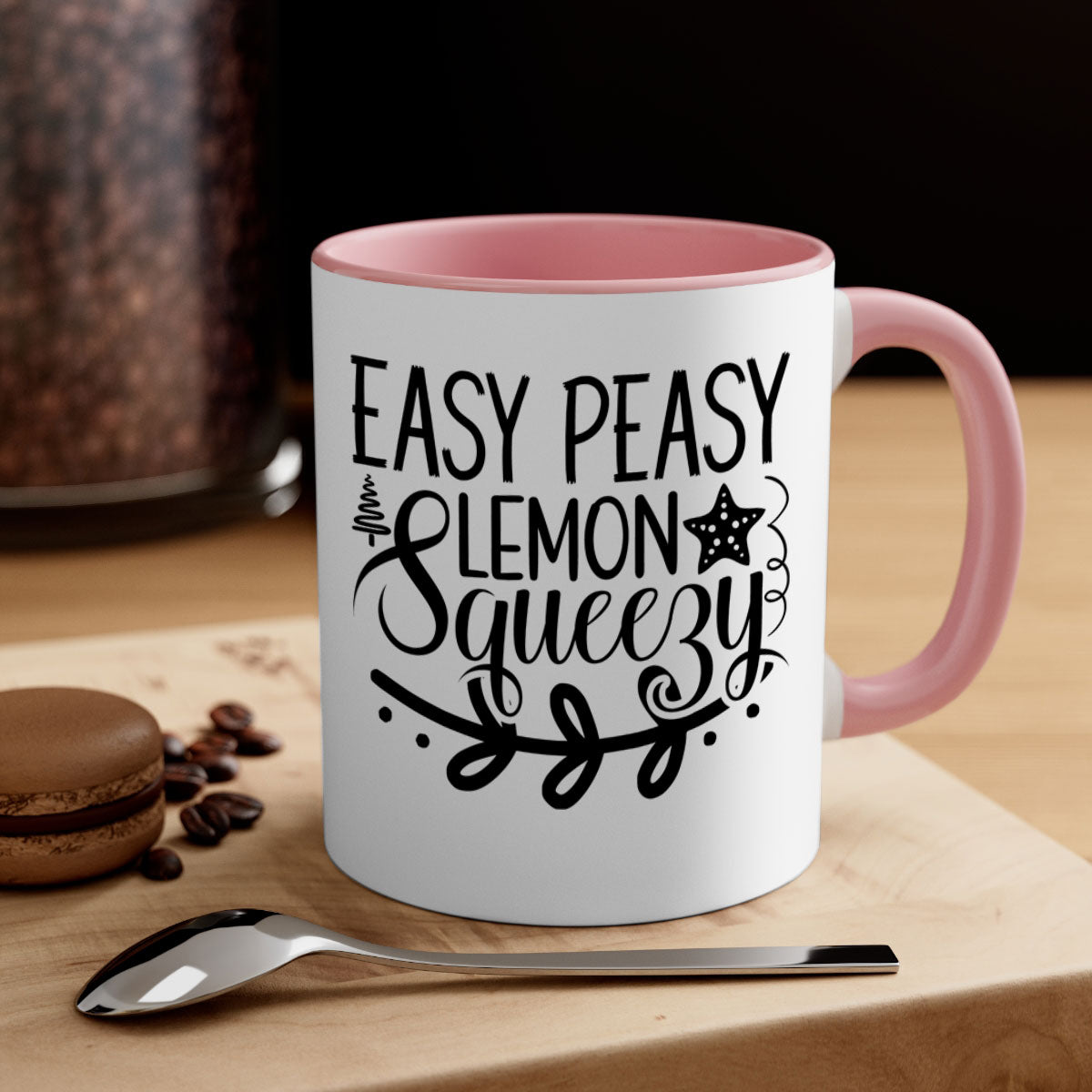 Easy Peasy Lemon Squeezy 157# Mug with colorful handle and glossy finish, available in multiple sizes.