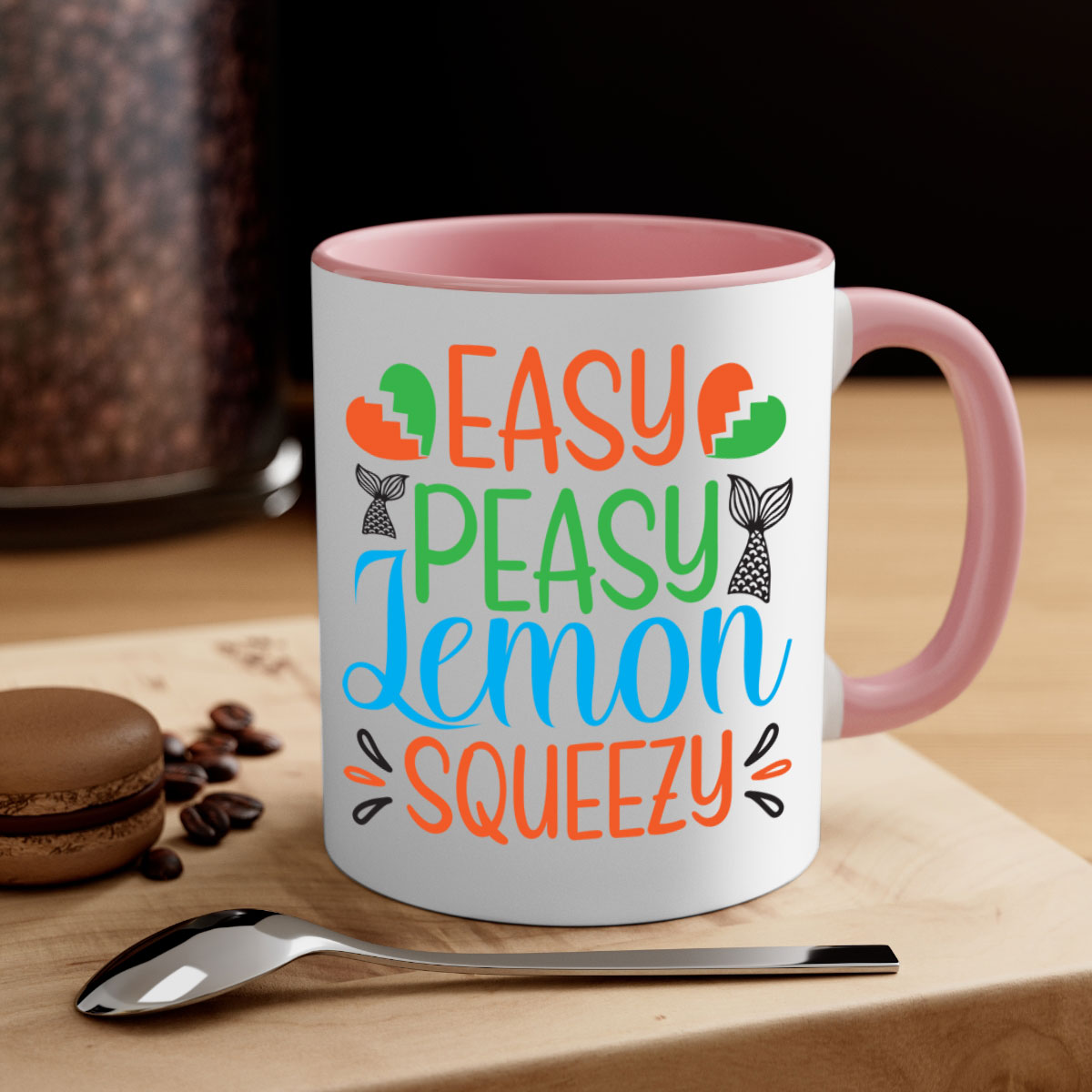 Easy Peasy Lemon Squeezy 158# Mug with a glossy finish, featuring a colored handle and interior, available in multiple colors.