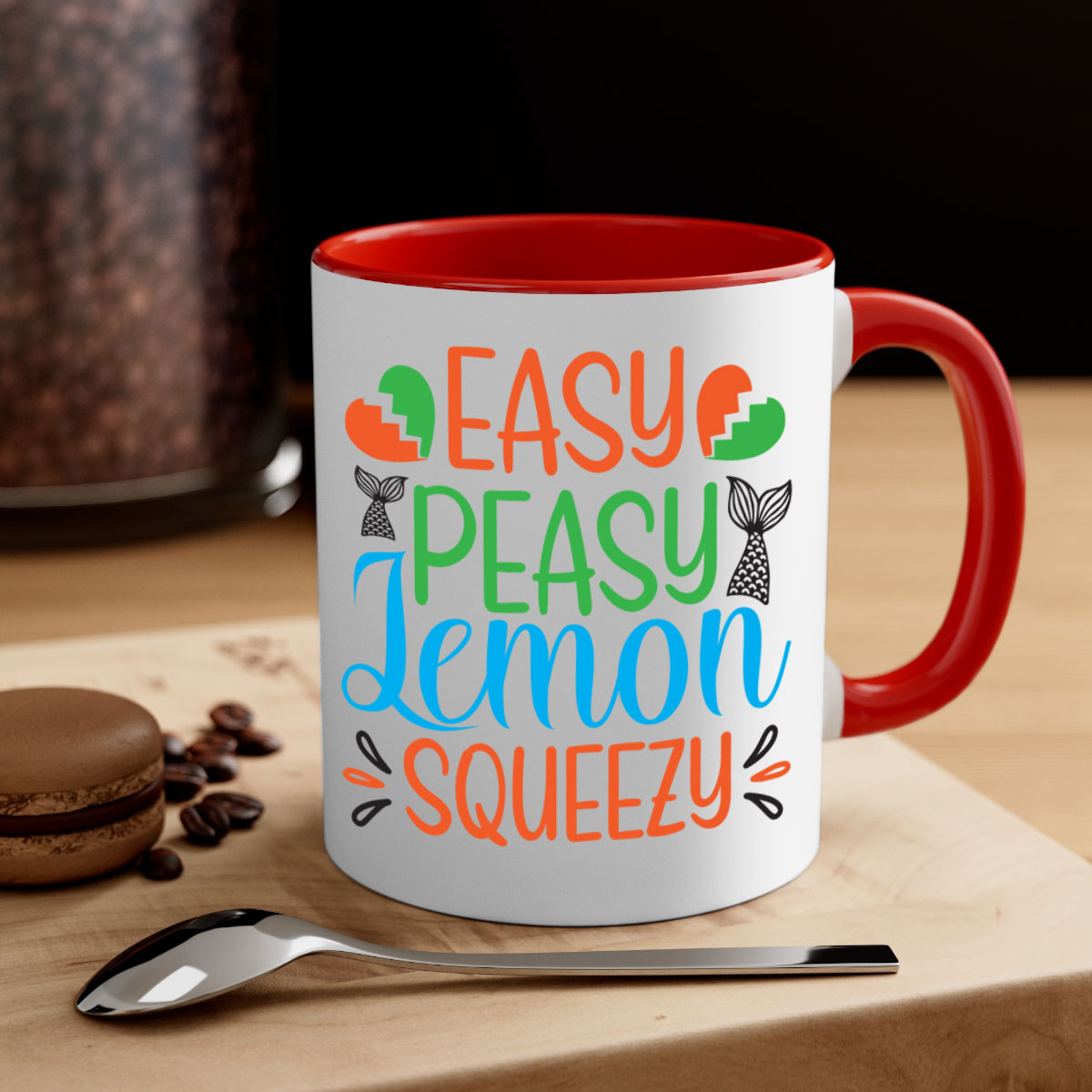 Easy Peasy Lemon Squeezy 158# Mug with a glossy finish, featuring a colored handle and interior, available in multiple colors.