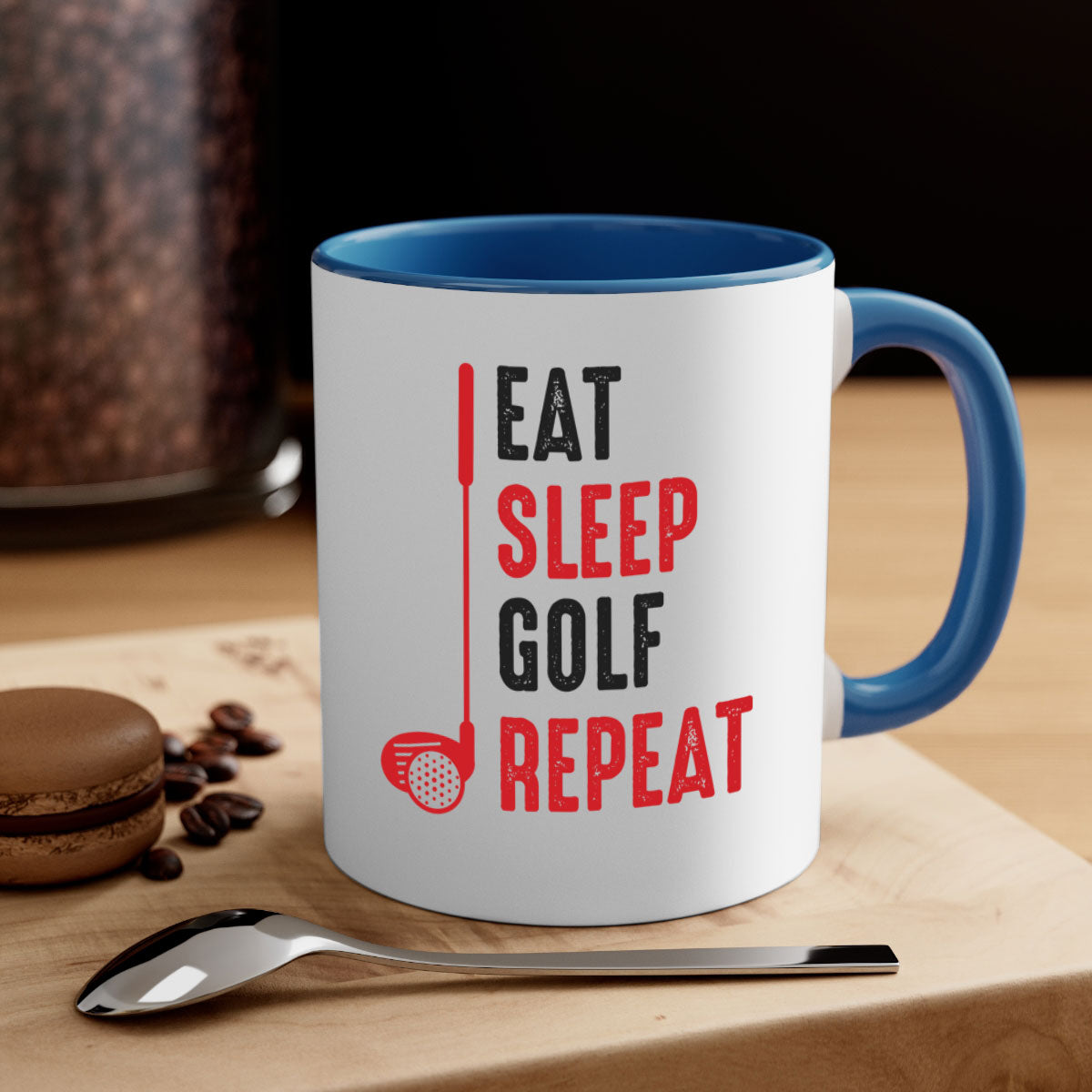 Eat 1284# golf mug with a glossy finish, featuring a colored handle and interior, available in multiple colors and sizes.