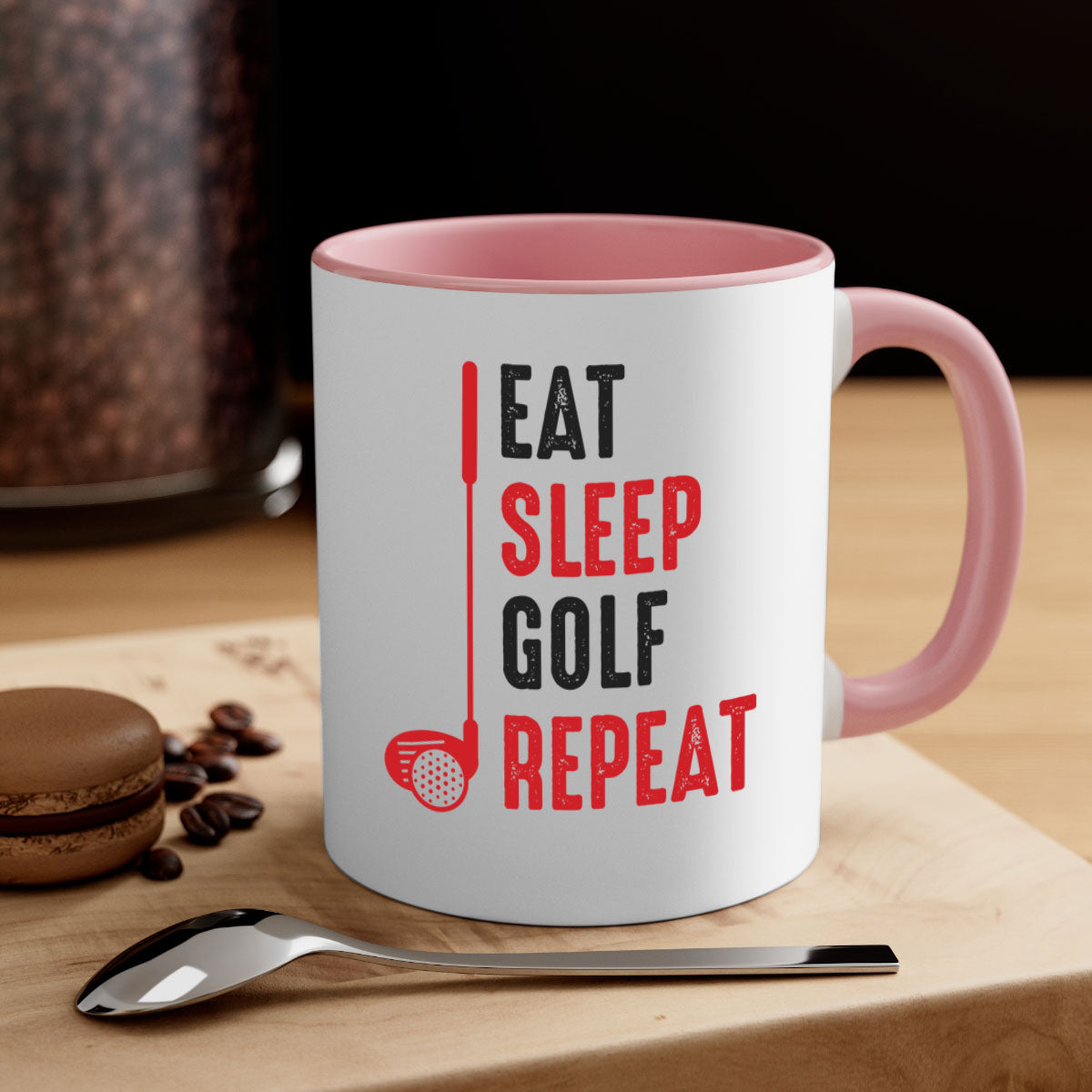 Eat 1284# golf mug with a glossy finish, featuring a colored handle and interior, available in multiple colors and sizes.