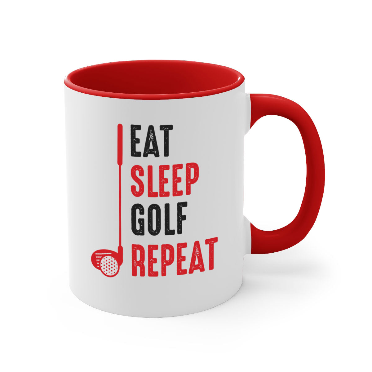 Eat 1284# golf mug with a glossy finish, featuring a colored handle and interior, available in multiple colors and sizes.