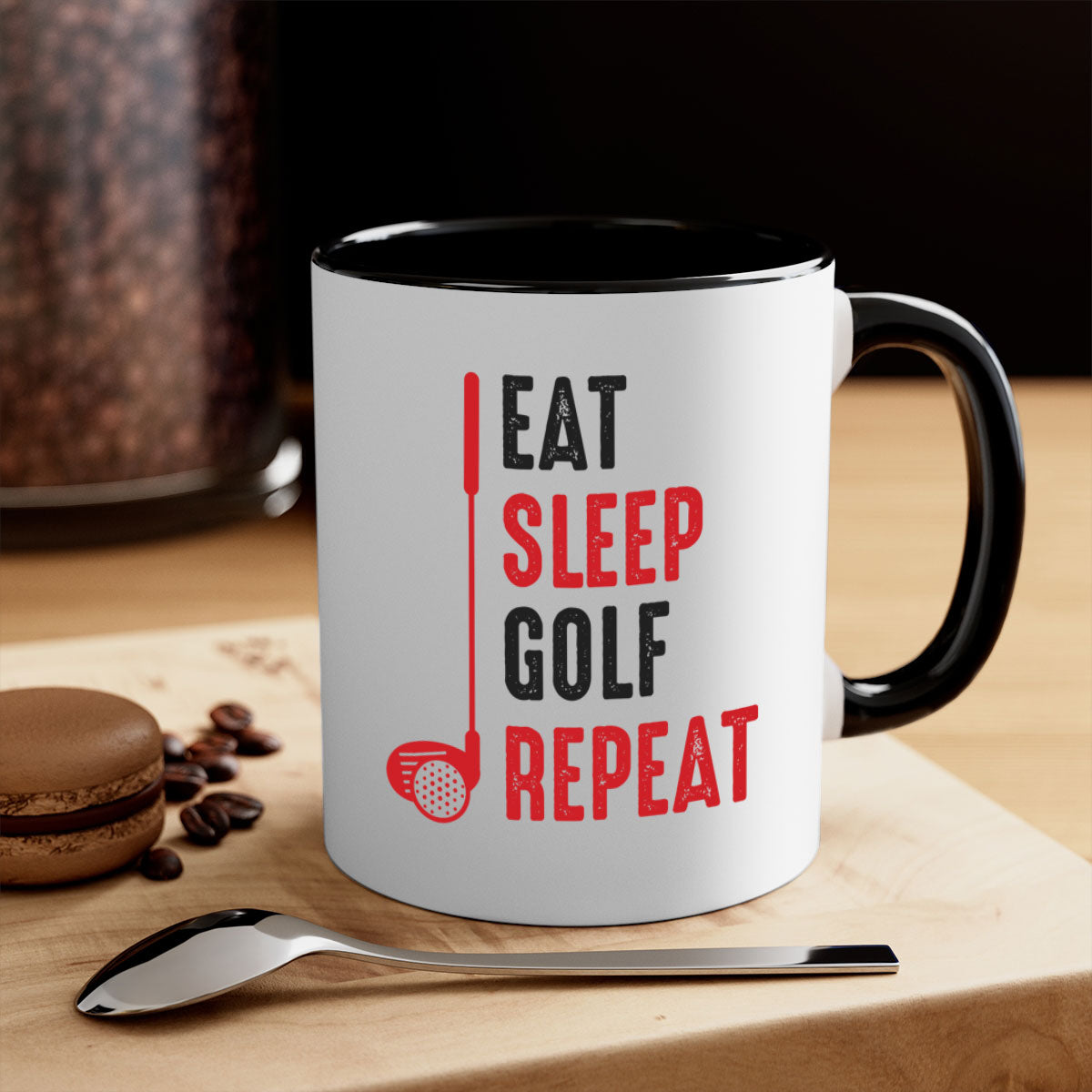 Eat 1284# golf mug with a glossy finish, featuring a colored handle and interior, available in multiple colors and sizes.