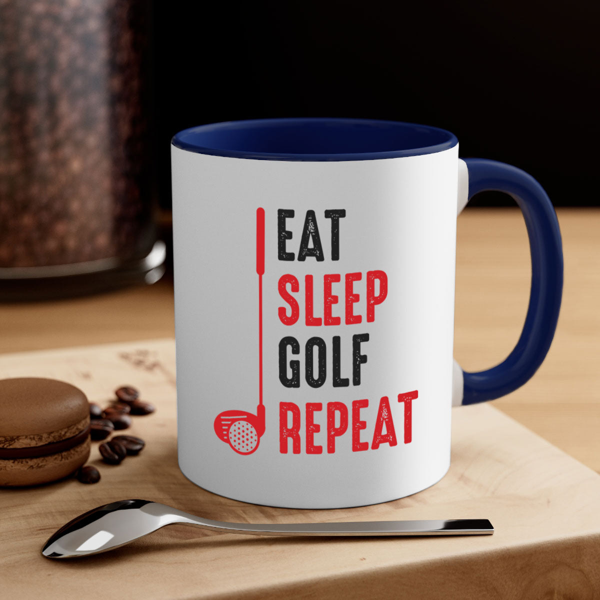 Eat 1284# golf mug with a glossy finish, featuring a colored handle and interior, available in multiple colors and sizes.