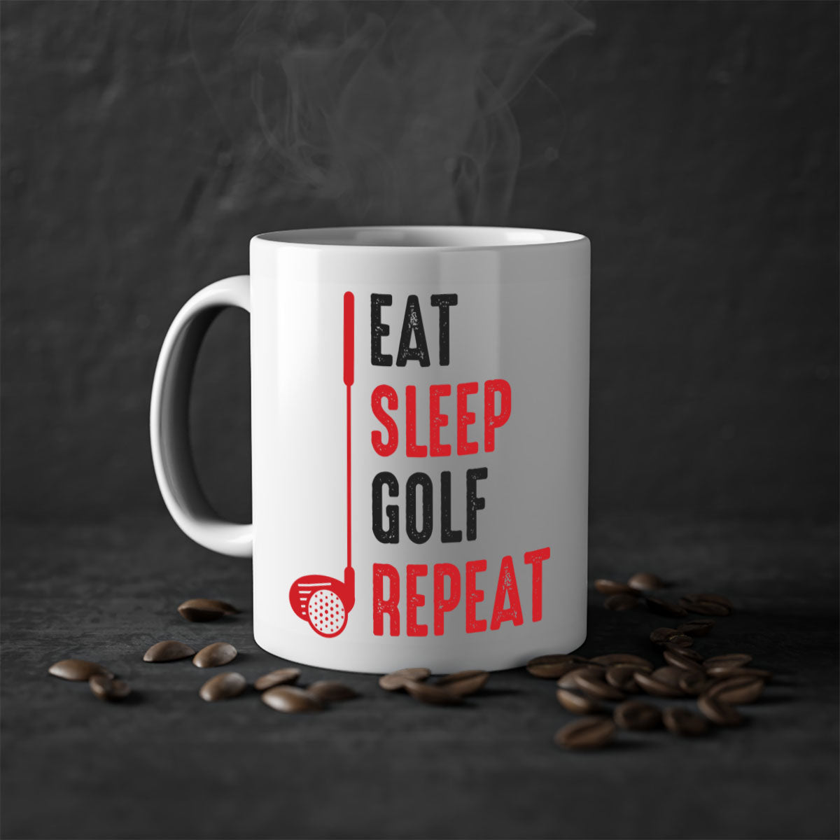 Eat 1284# golf mug with a glossy finish, featuring a colored handle and interior, available in multiple colors and sizes.