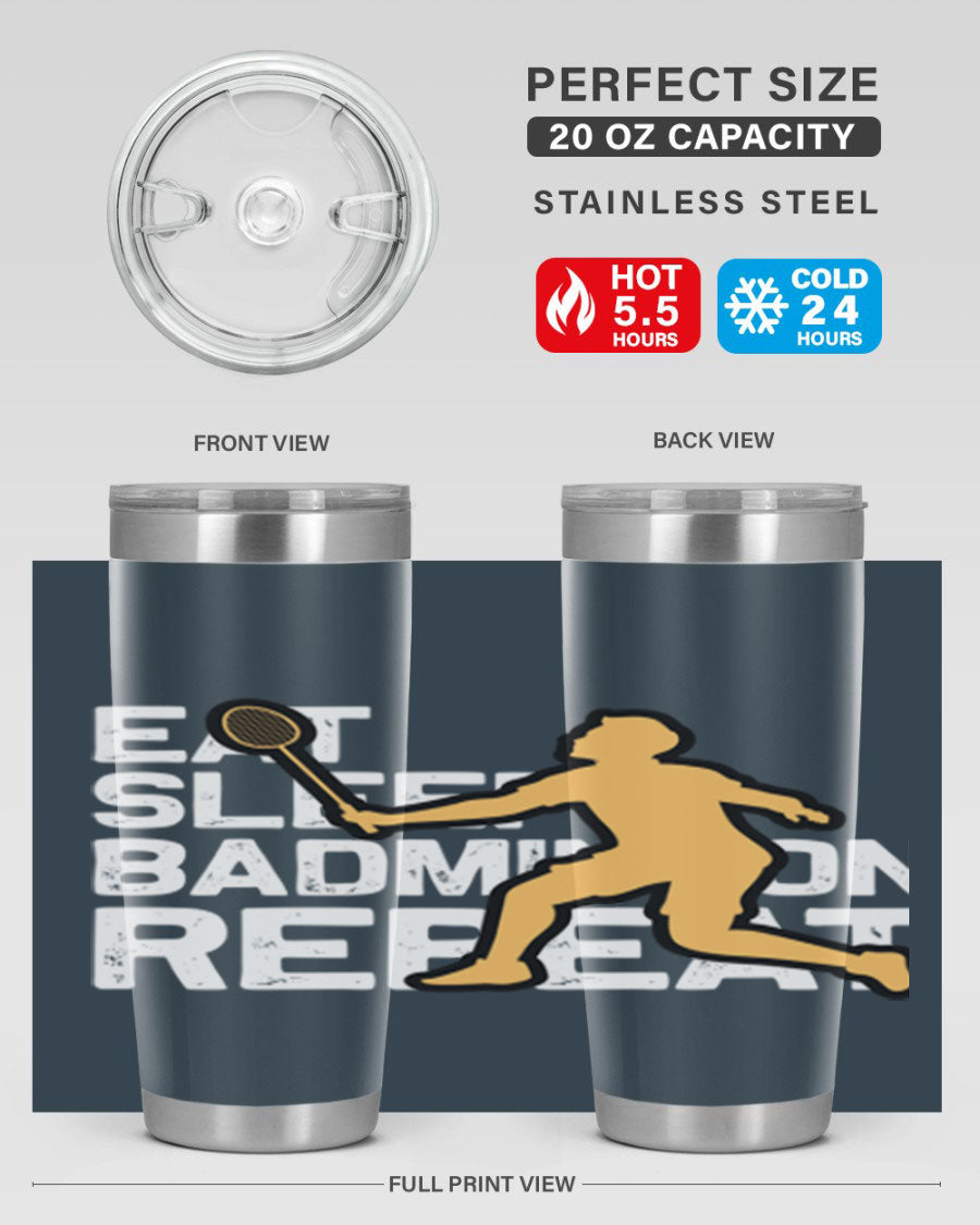 Eat 1286# Badminton Tumbler, a 20oz double wall vacuum stainless steel tumbler with a sleek design and drink-thru lid.