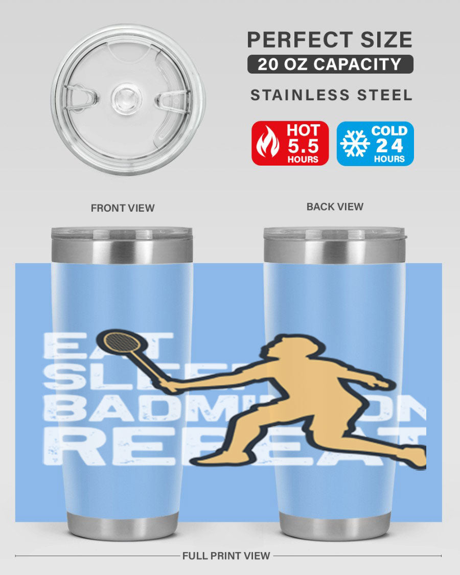 Eat 1286# Badminton Tumbler, a 20oz double wall vacuum stainless steel tumbler with a sleek design and drink-thru lid.
