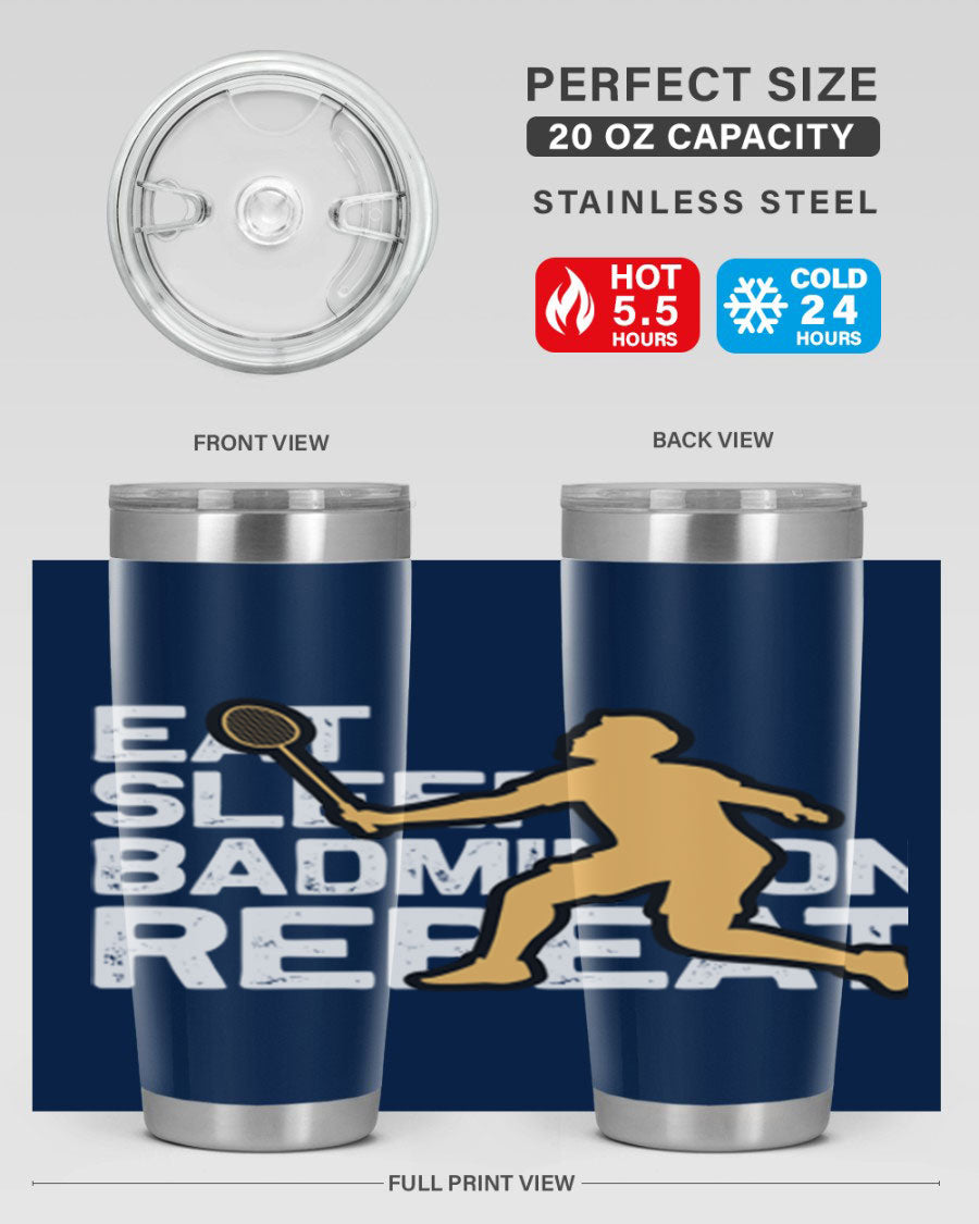 Eat 1286# Badminton Tumbler, a 20oz double wall vacuum stainless steel tumbler with a sleek design and drink-thru lid.