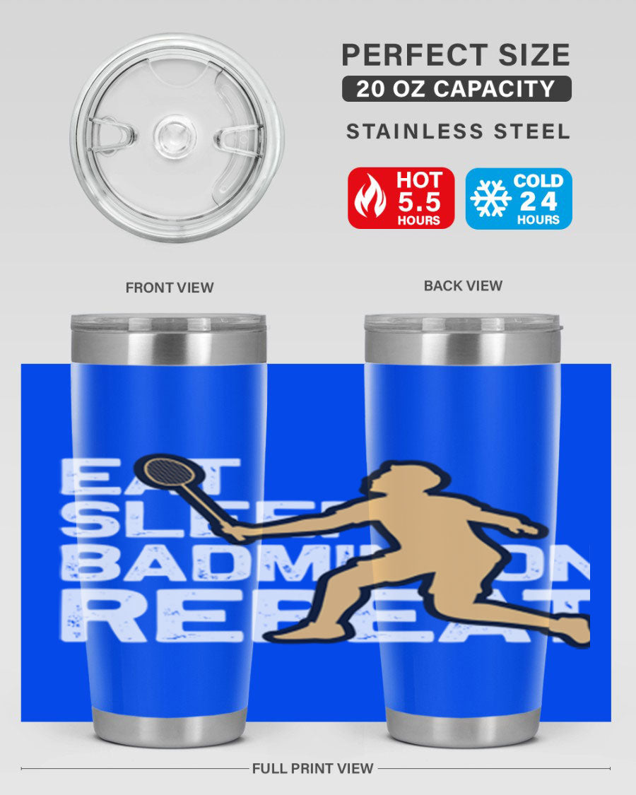 Eat 1286# Badminton Tumbler, a 20oz double wall vacuum stainless steel tumbler with a sleek design and drink-thru lid.