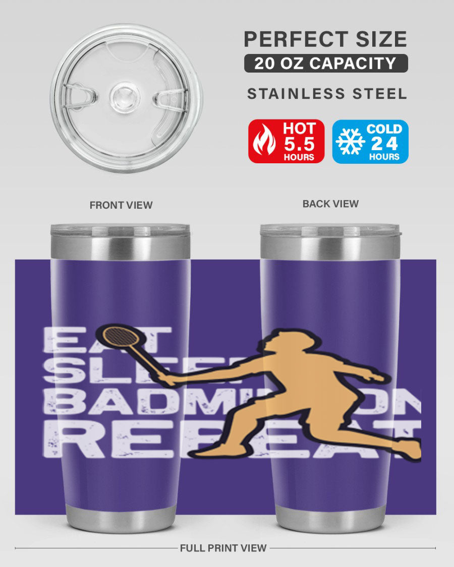Eat 1286# Badminton Tumbler, a 20oz double wall vacuum stainless steel tumbler with a sleek design and drink-thru lid.