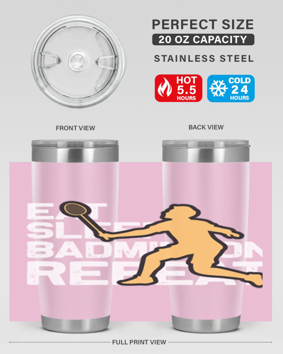 Eat 1286# Badminton Tumbler, a 20oz double wall vacuum stainless steel tumbler with a sleek design and drink-thru lid.