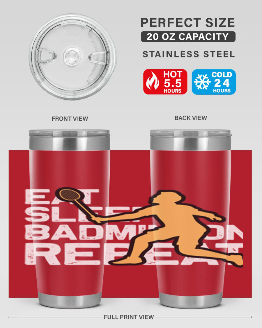 Eat 1286# Badminton Tumbler, a 20oz double wall vacuum stainless steel tumbler with a sleek design and drink-thru lid.