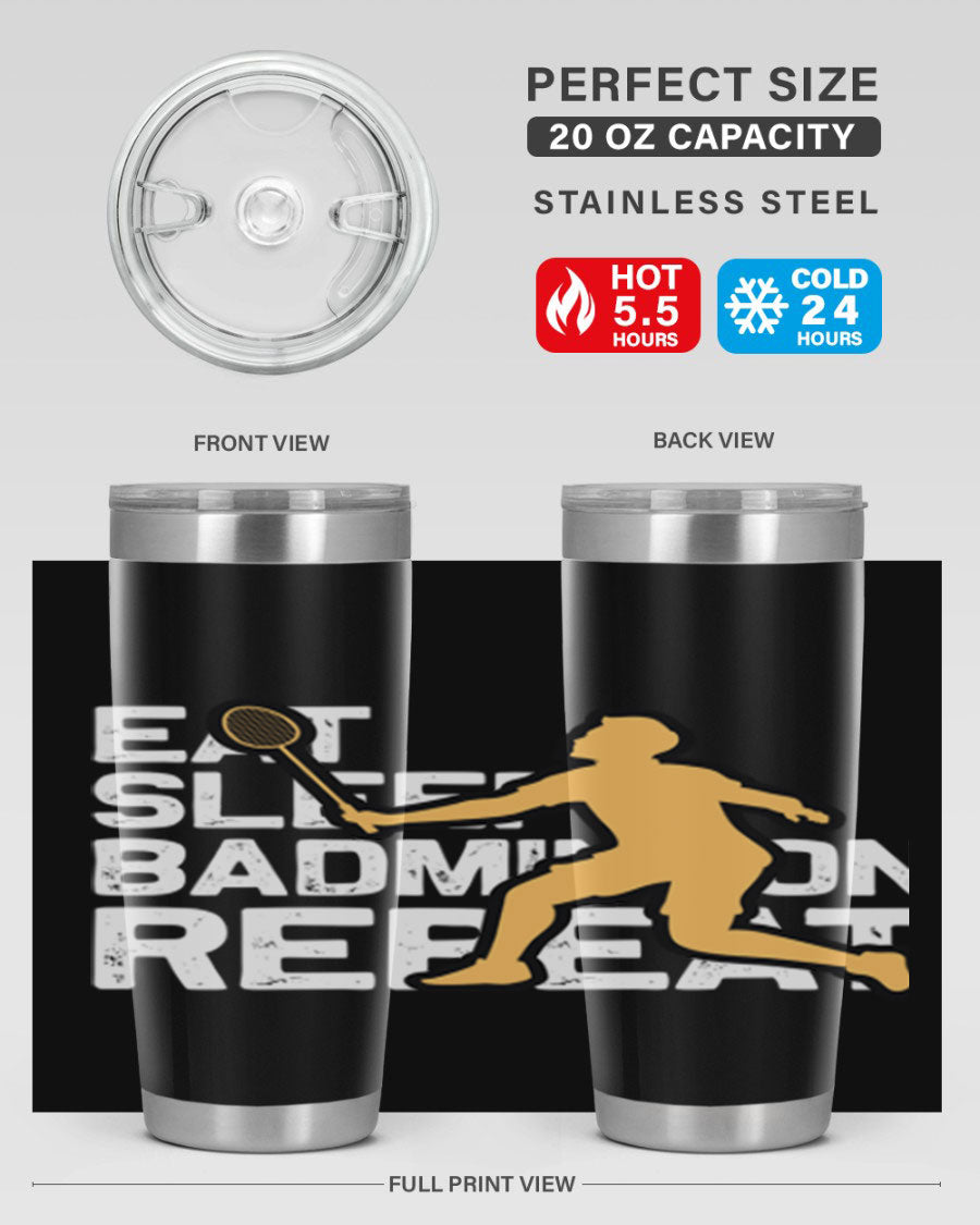 Eat 1286# Badminton Tumbler, a 20oz double wall vacuum stainless steel tumbler with a sleek design and drink-thru lid.